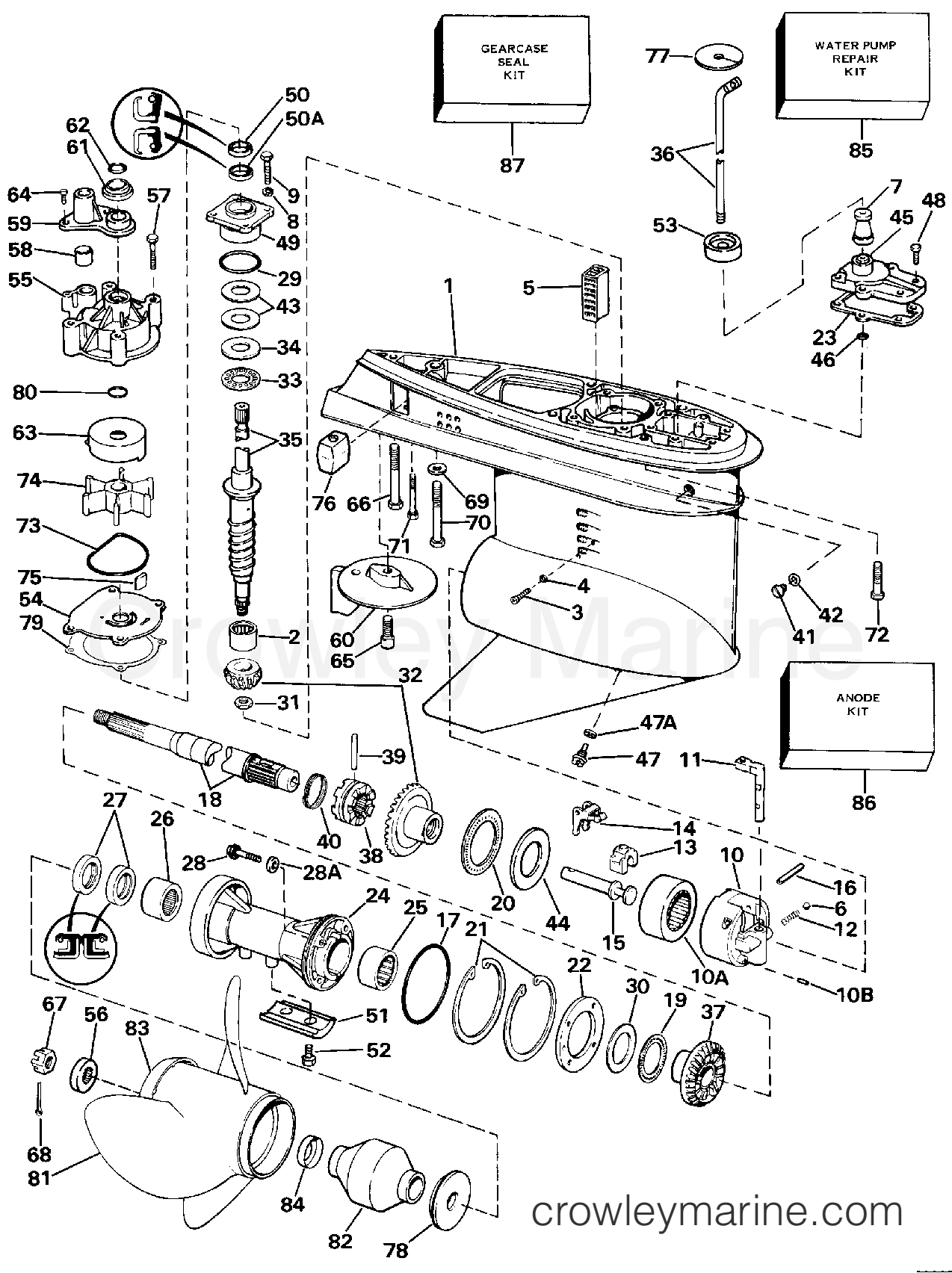 1986 Outboard 100 - J100WMLCDR - GEARCASE