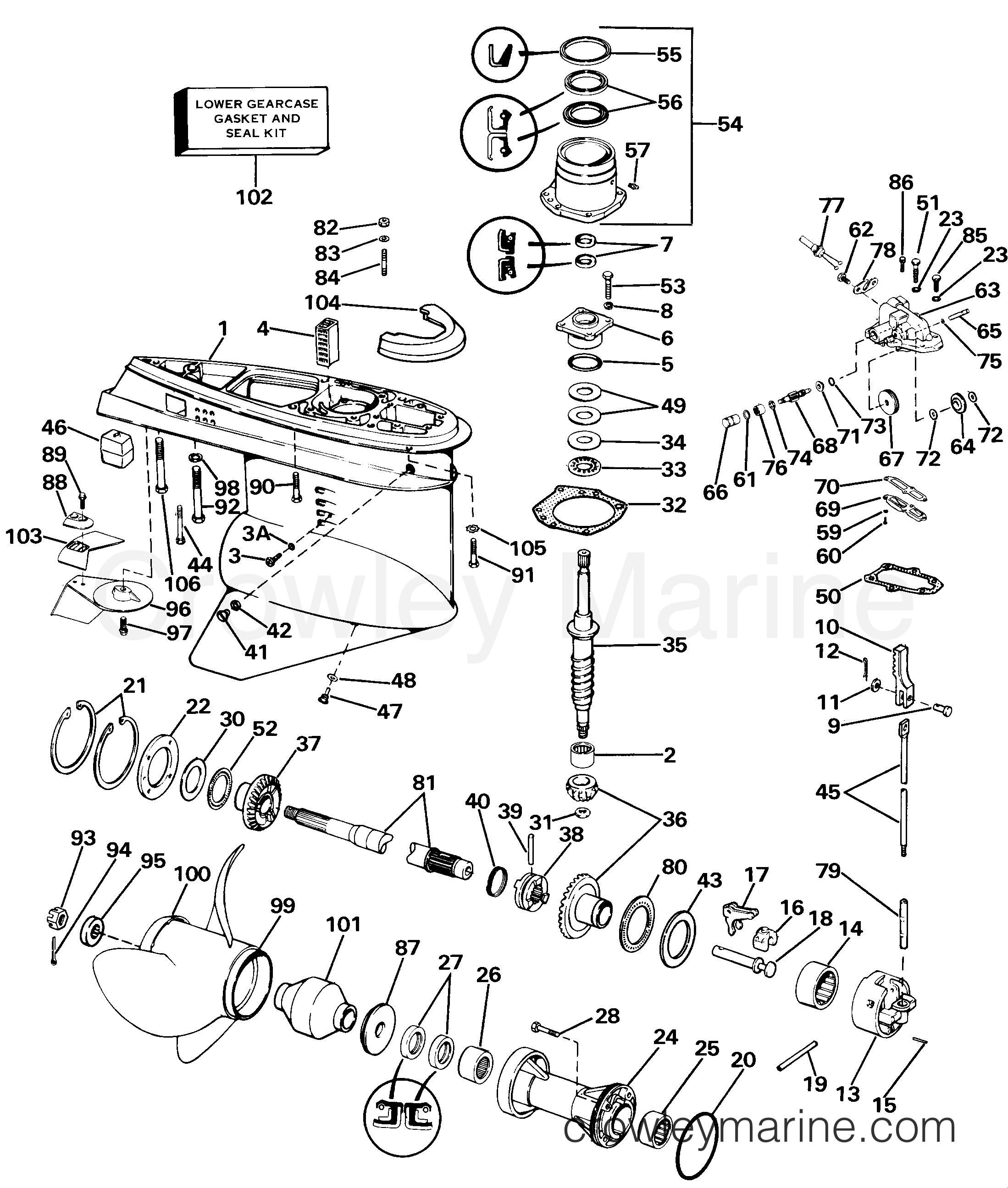 1985 Stern Drive 3.8 - 384FTMRCOM - LOWER GEARCASE GROUP