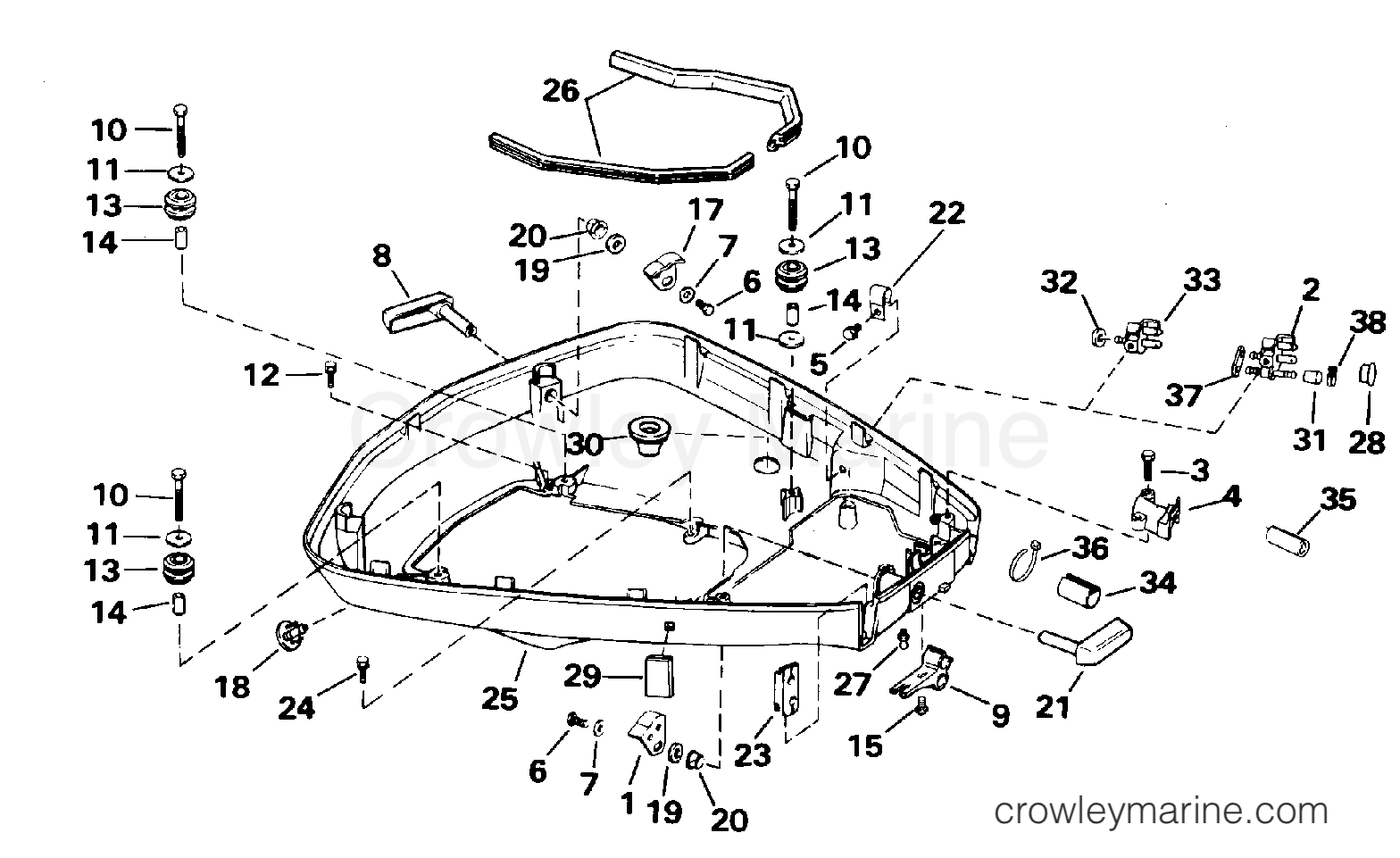 1995 Outboard 90 - E90TLEOR - LOWER ENGINE COVER