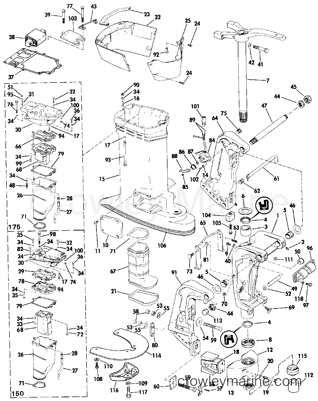 1990 Outboard 150 - E150TXESB - MIDSECTION