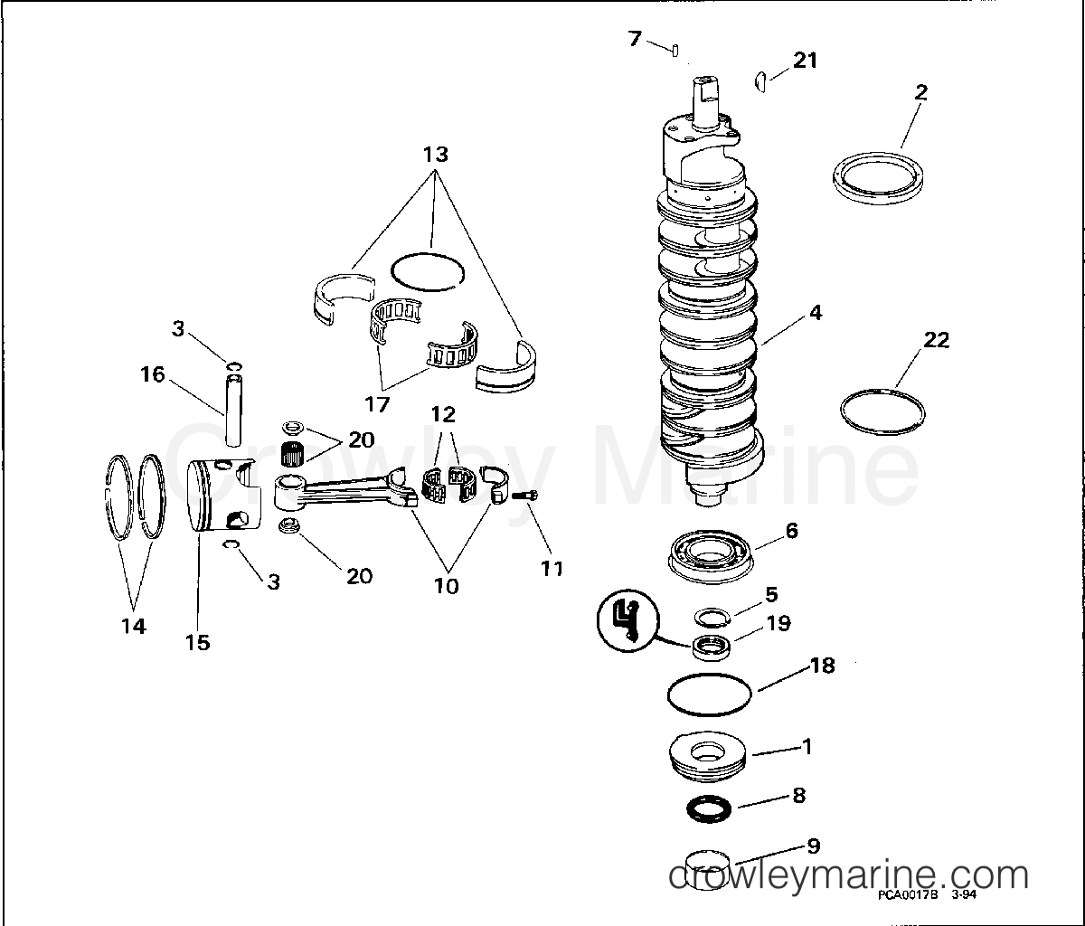 1994 Evinrude Outboards 150 - E150WTLERC CRANKSHAFT & PISTON section