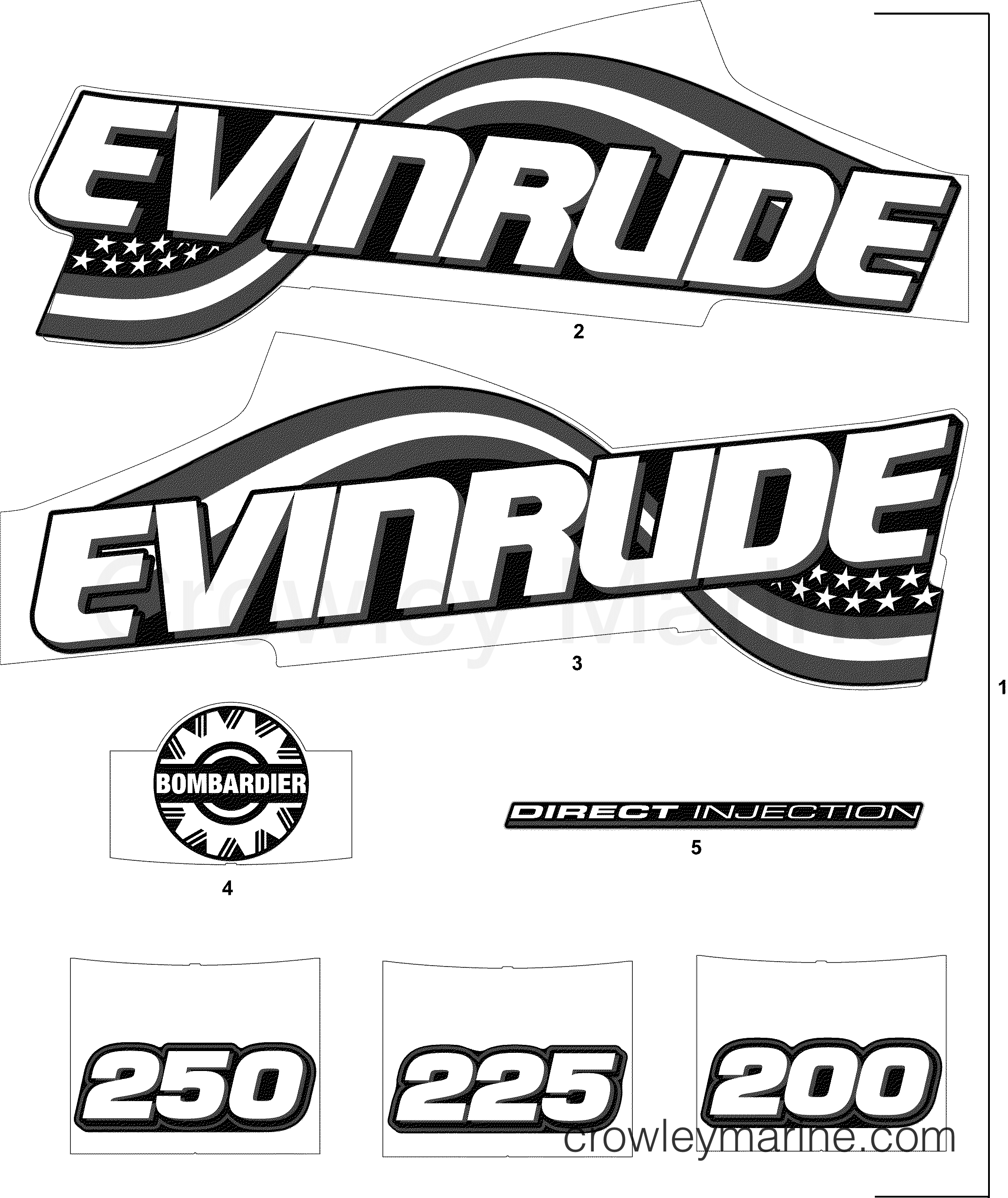 2004 Evinrude Outboards 200 - E200FCXSRB DECAL ACCESSORY SET - BLUE MODELS section