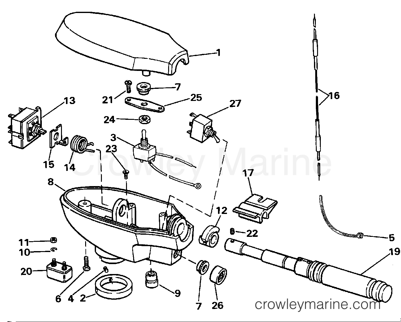 1990 Electric Motors 12 Volt - JBHL2TY - CONTROL HOUSING GROUP/HAND STEERING ("A" OR "Y" MDL SUFFIX)
