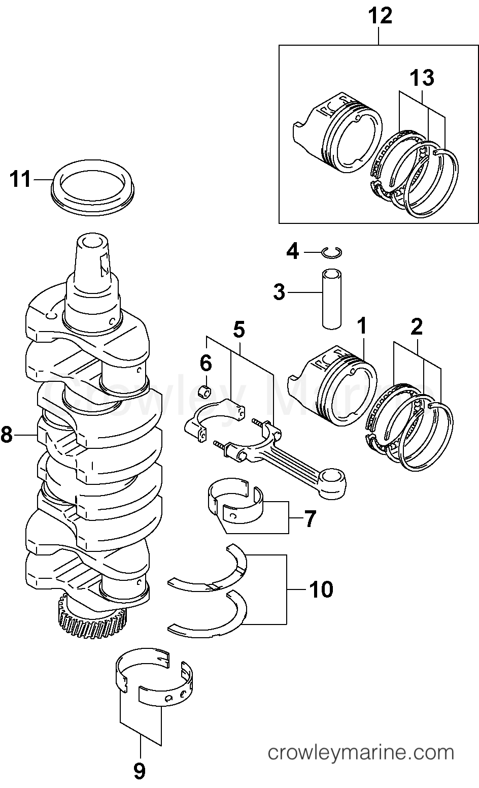 2004 Outboard 140 - J140PL4SRC - CRANKSHAFT & PISTONS
