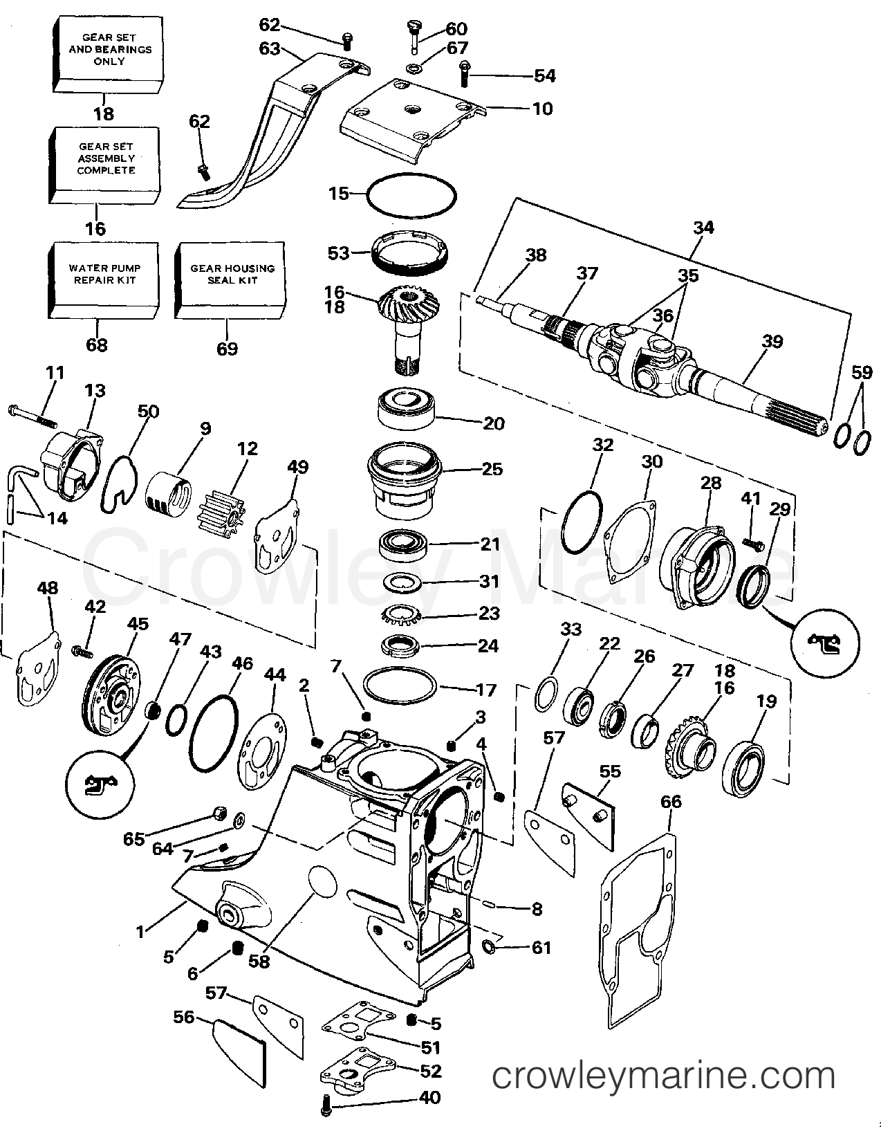 1988 OMC Stern Drive 2.3 - 232AMRGDE UPPER GEAR HOUSING section