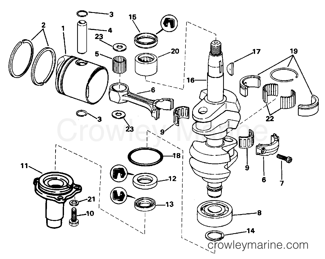 1996 Outboard 9.9 - J10REDD - CRANKSHAFT & PISTON