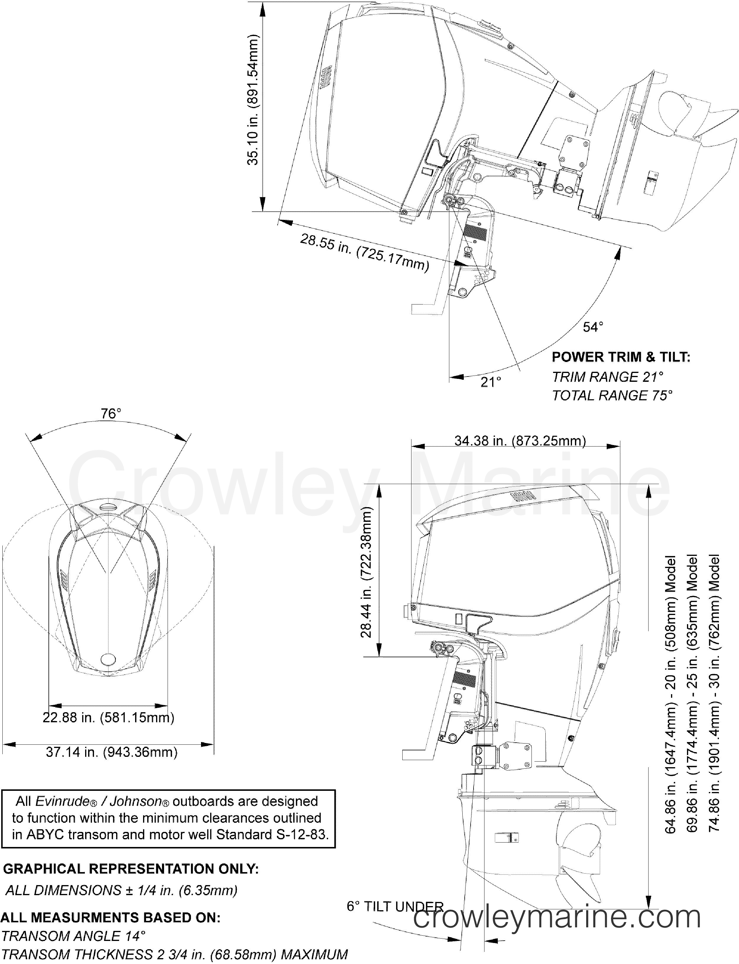 2012 Outboard 200 - 3.3L - E200HSLINE - PROFILE DRAWING