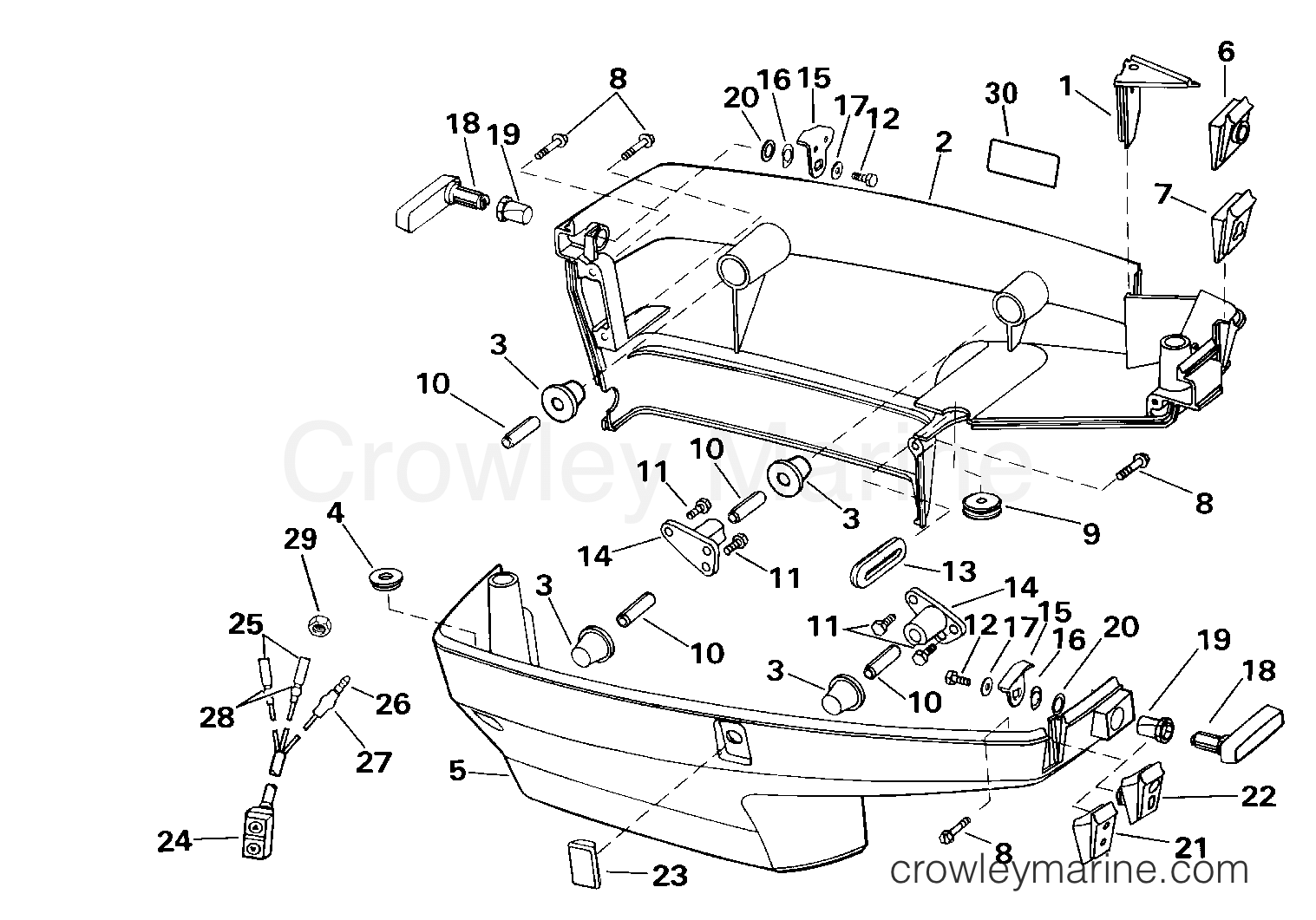 2000 Outboard 40 - J40RSSM - LOWER ENGINE COVER