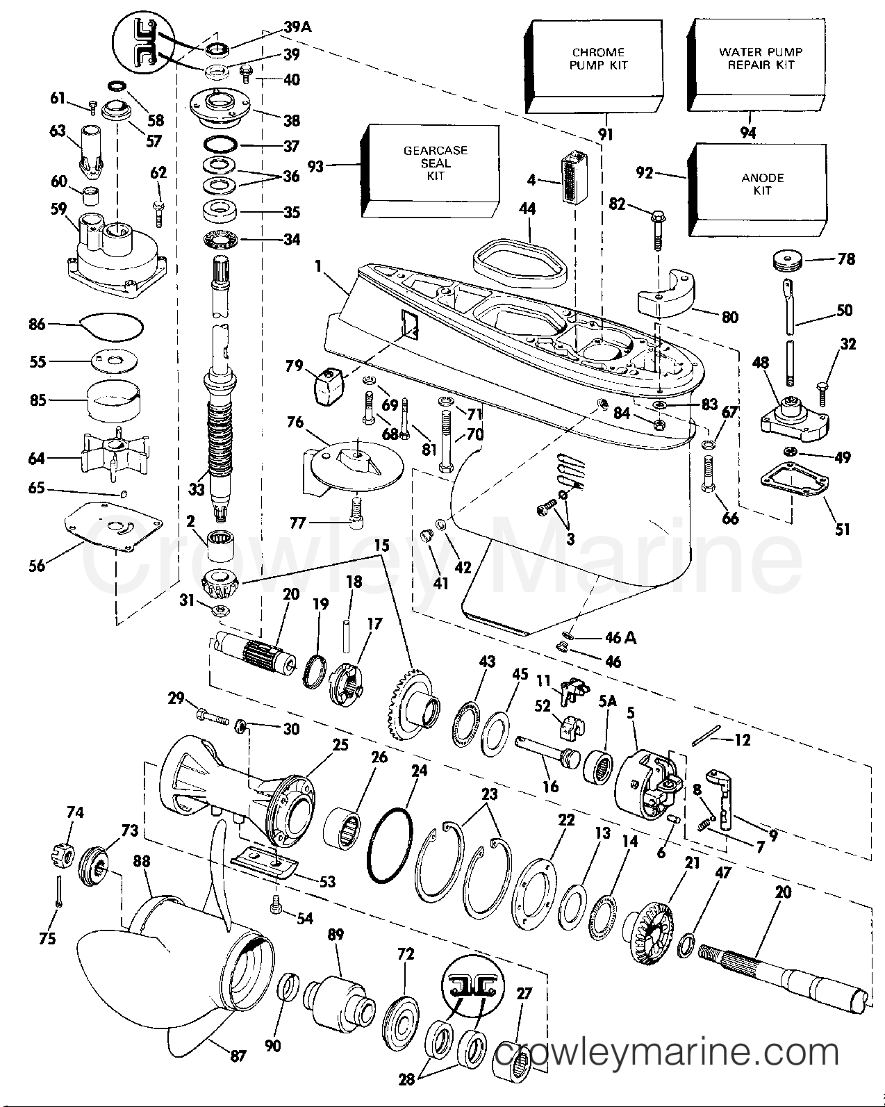 1986 Outboard 70 - J70ELCDC - GEARCASE