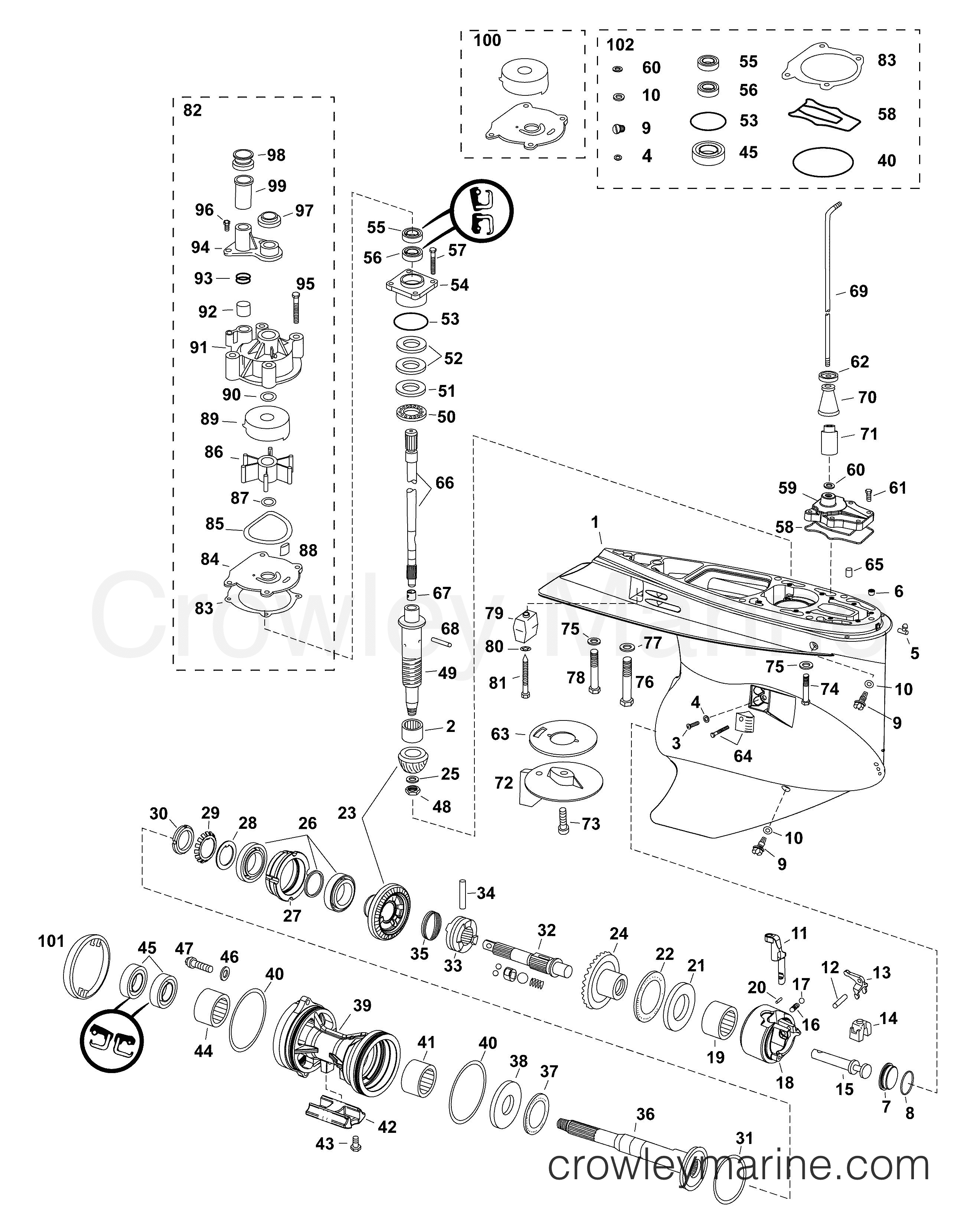 AB Outboard 300 - 3.4L - E300DCXABA - GEARCASE, M2-TYPE, COUNTER ROTATION