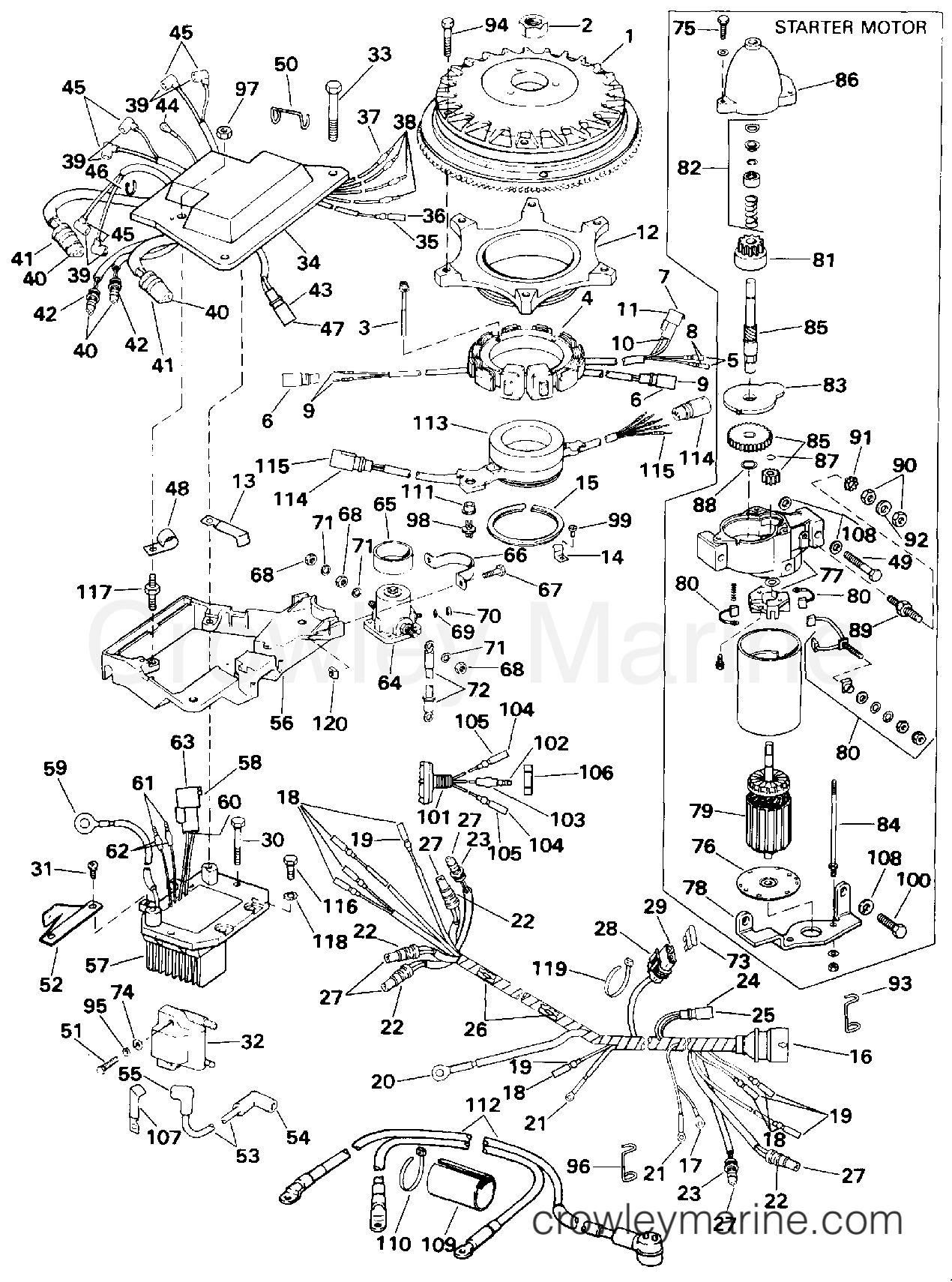 IGNITION SYSTEM & STARTER MOTOR 1993 Johnson Outboards 225 J225TXETF Crowley Marine