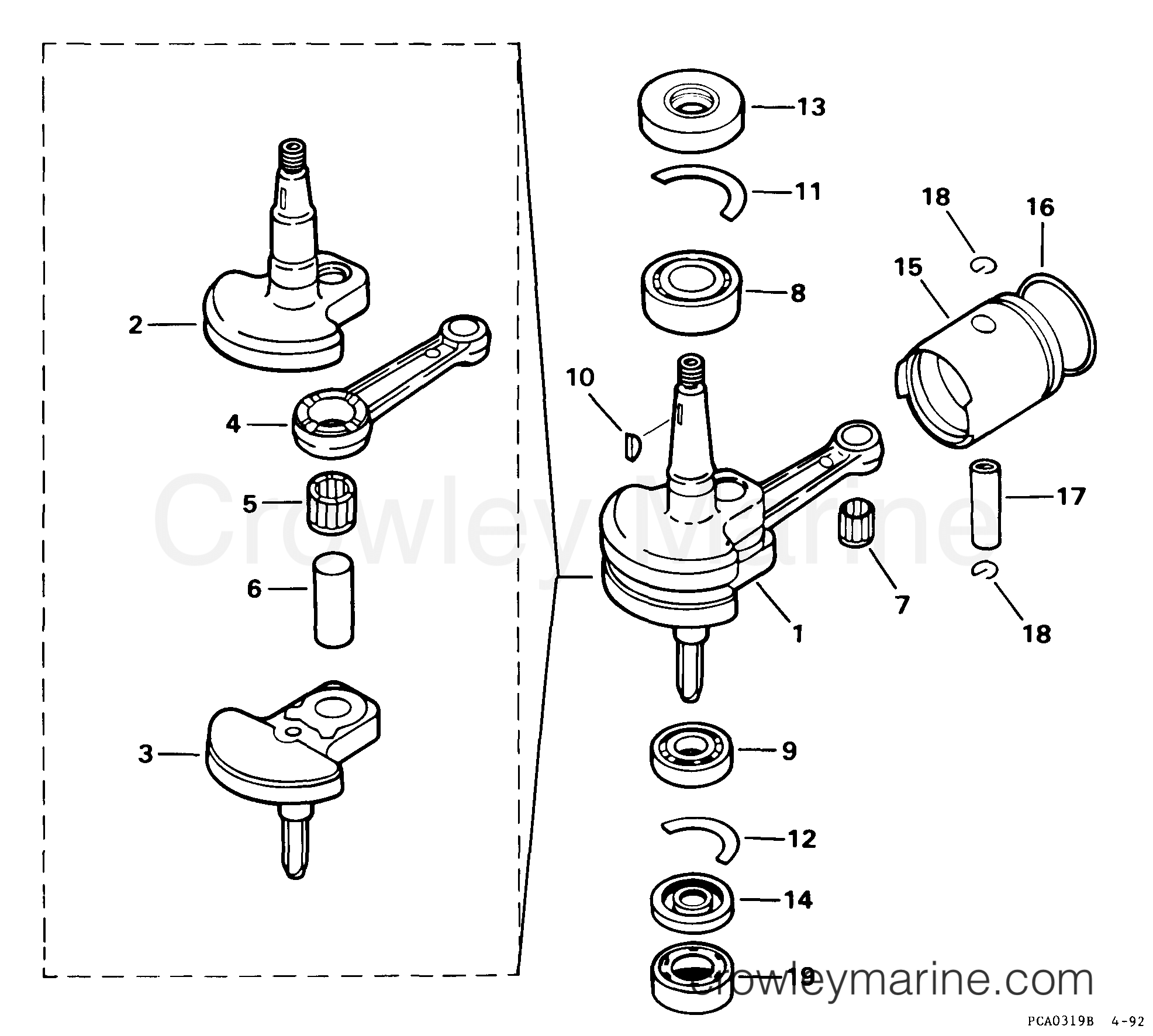 1999 Outboard 2.3 - J2WREES - PISTON & CRANKSHAFT
