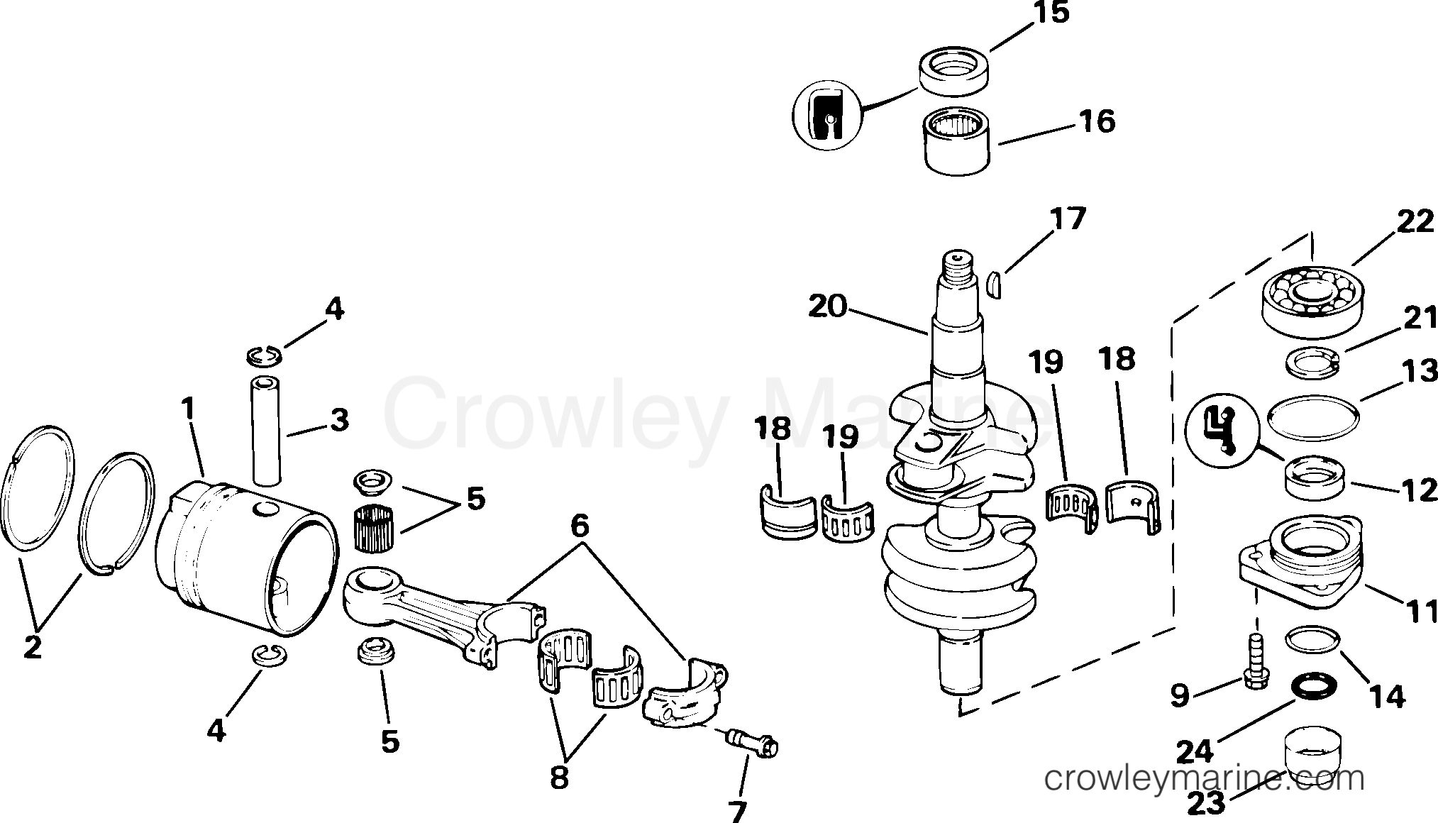 2005 Outboard 25 - J25RSOA - CRANKSHAFT & PISTON