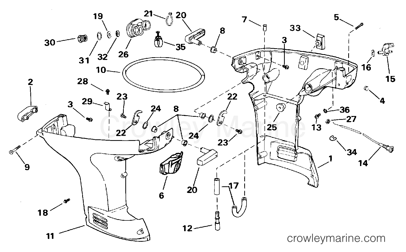 1996 Outboard 25 - BJ25AREDC - LOWER ENGINE COVER