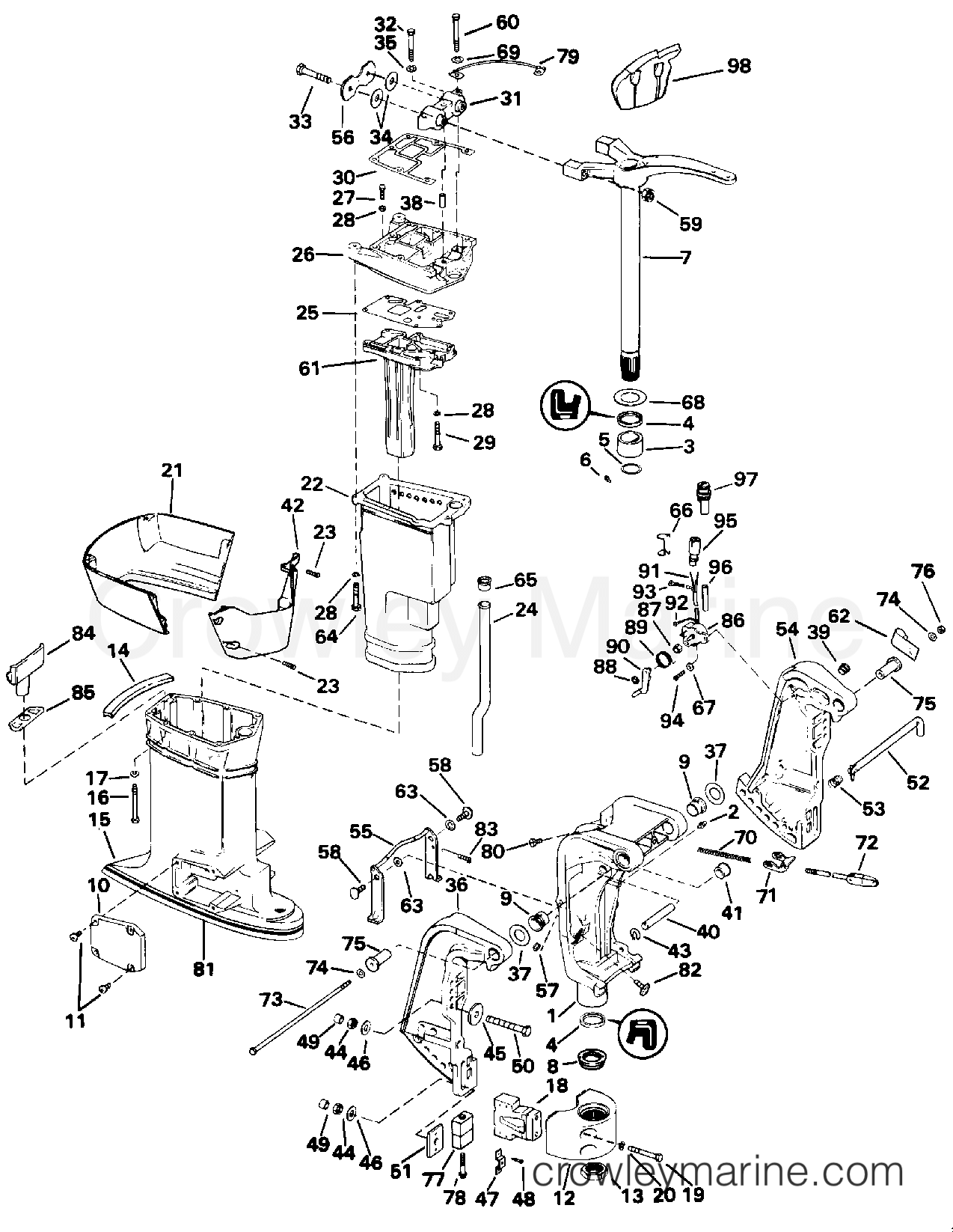 1993 Outboard 70 - J70TTLETS - MIDSECTION