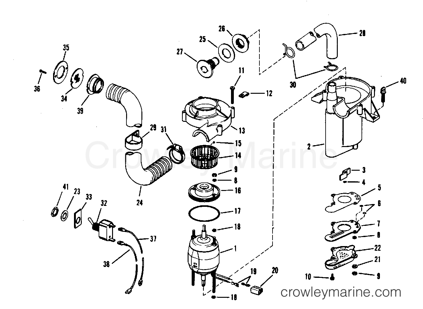 BILGE PUMP AND VENT FAN ASSEMBLYPART NO.379326 1968 Stern Drive 185 KU16C Crowley Marine