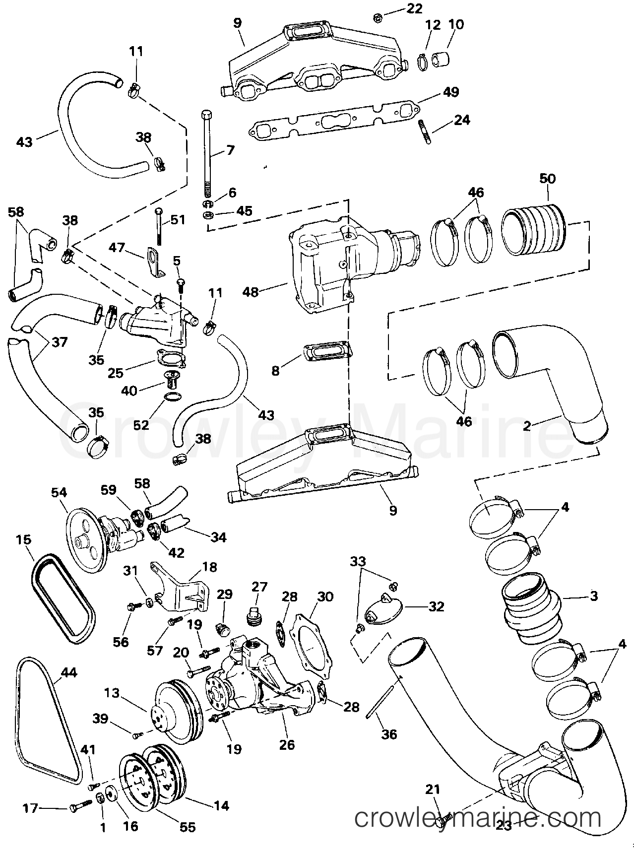 1994 OMC Stern Drive 5.7 - 572AGPMDA - EXHAUST AND COOLING