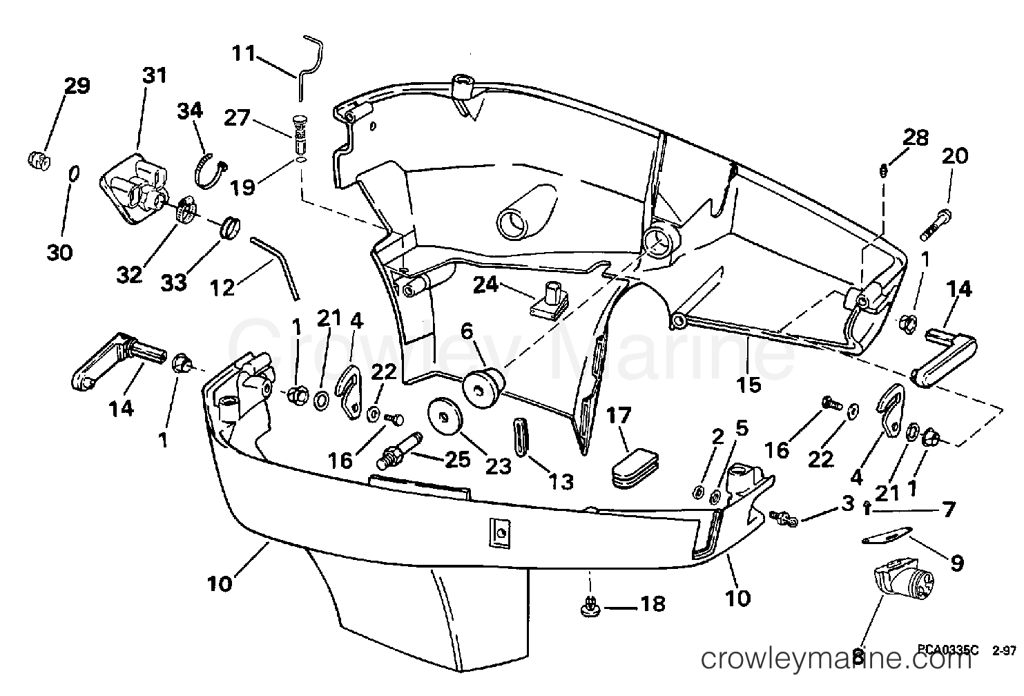 1997 Outboard 225 - J225TXEUD - LOWER ENGINE COVER