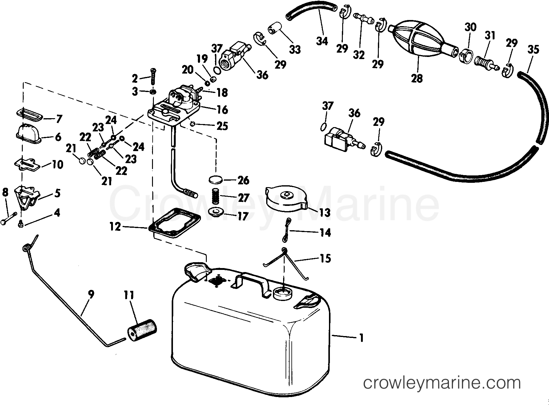 FUEL TANK WITH GAUGE 1985 Johnson Outboards 30 J30TECOA Crowley Marine
