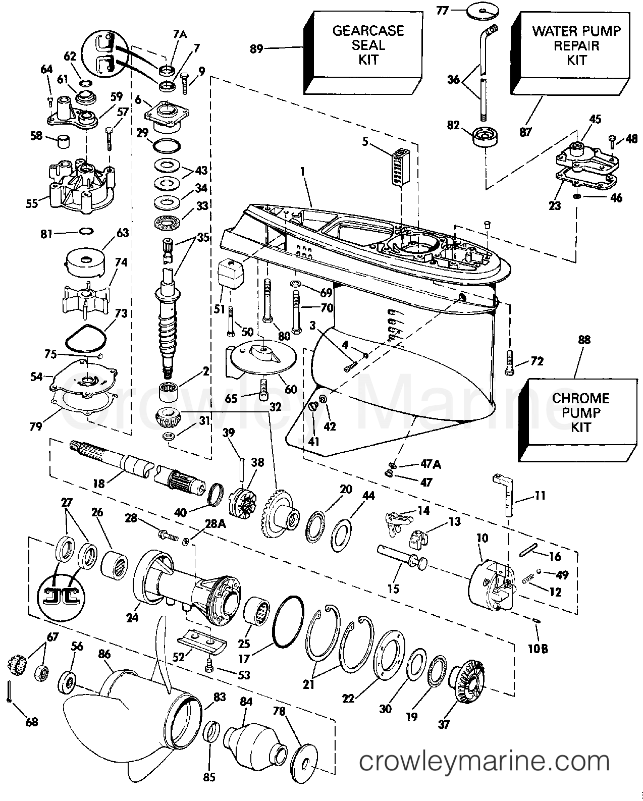 1990 Johnson Outboards 150 - J150STLESB GEARCASE EARLY PRODUCTION section