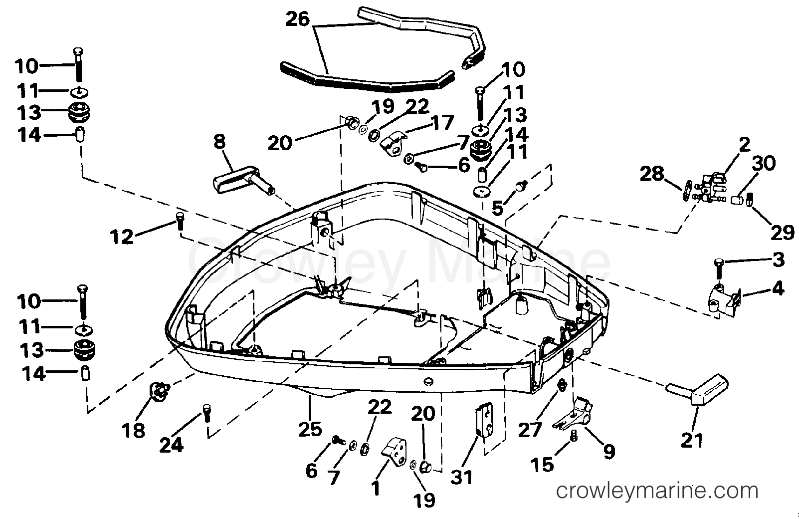 1990 Outboard 100 - J100WTLESM - LOWER ENGINE COVER