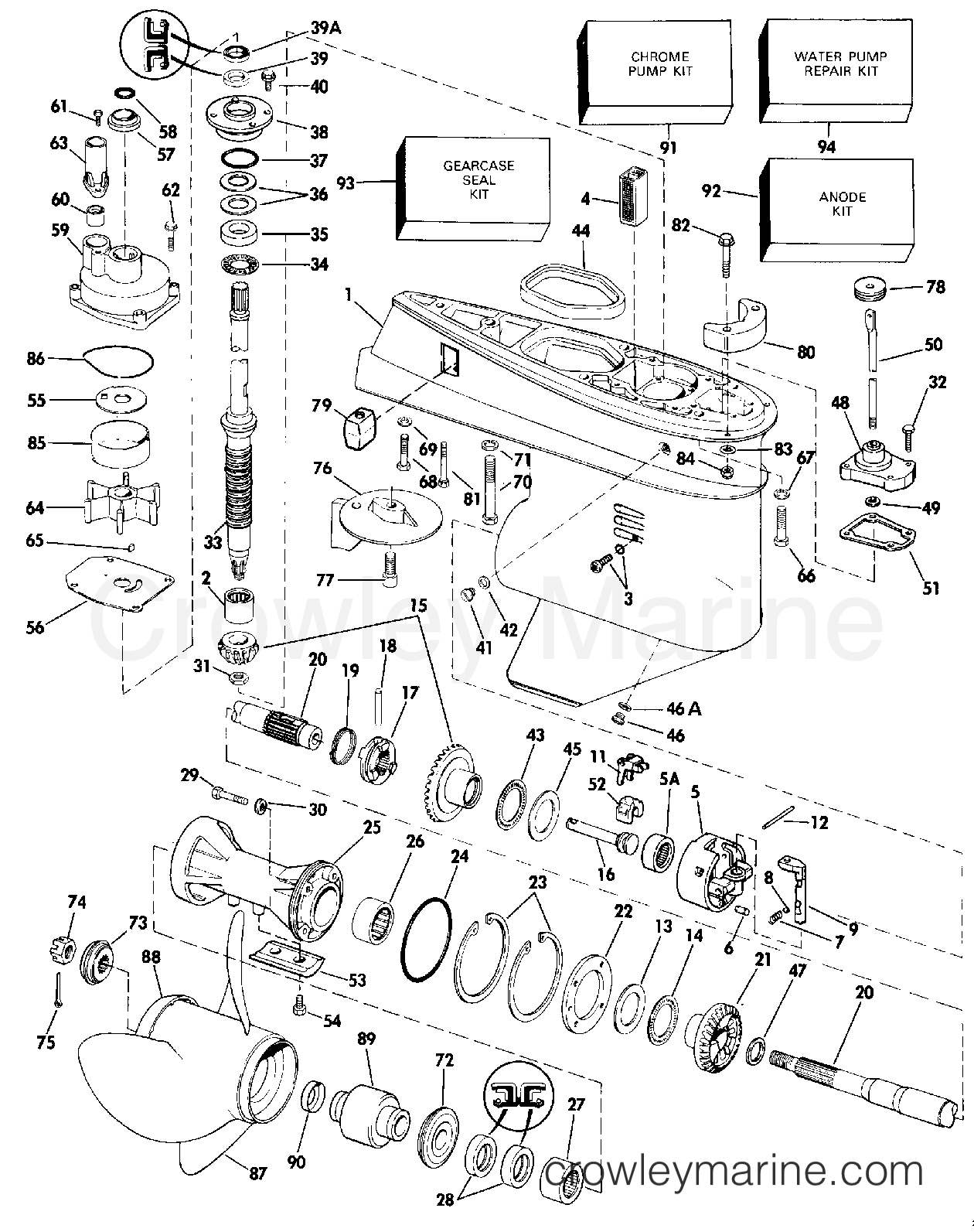 1986 Evinrude Outboards 75 - E75ECDC GEARCASE - 20" MODELS section