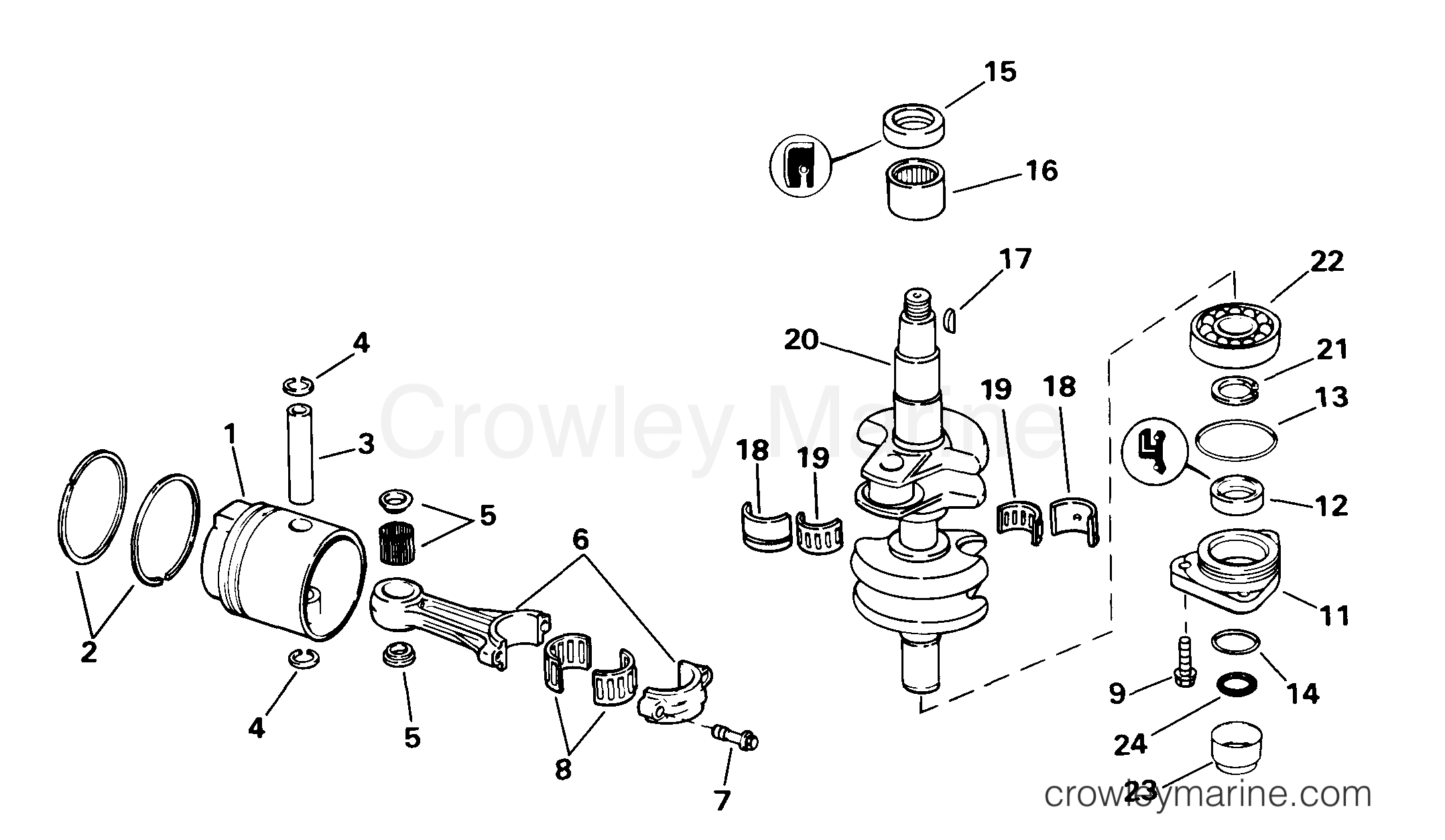 1999 Outboard 25 - J25REEN - CRANKSHAFT & PISTON