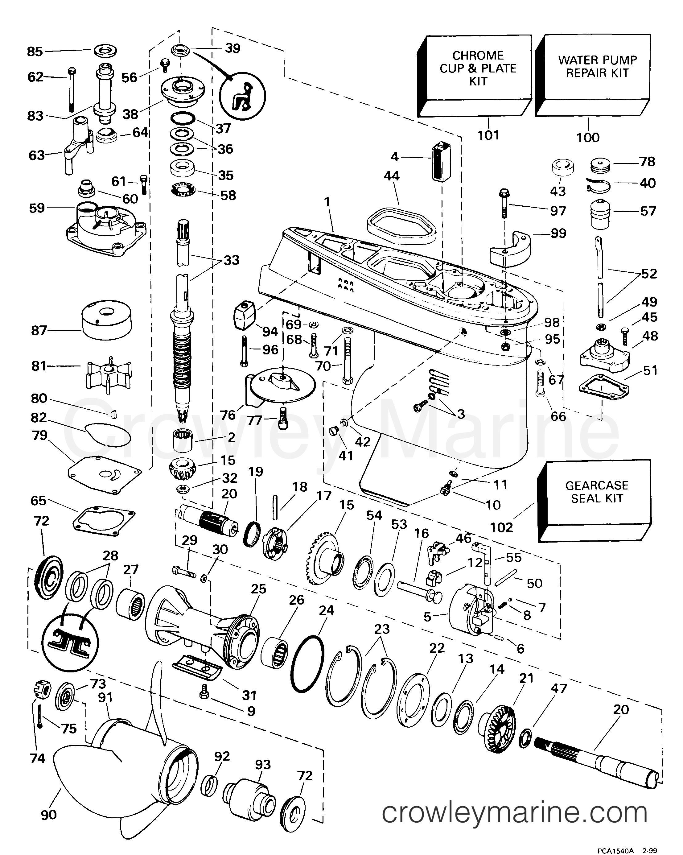 1999 Outboard 55 - J55WREES - GEARCASE