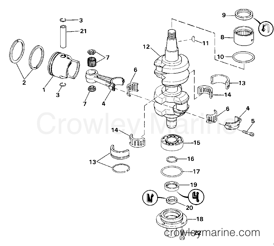 1990 Johnson Outboards 40 - TJ40ELESF CRANKSHAFT & PISTON section