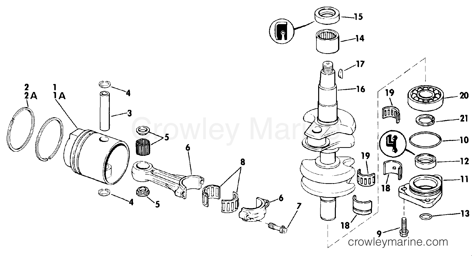 1987 Outboard 25 - J25TELCUR - CRANKSHAFT & PISTON