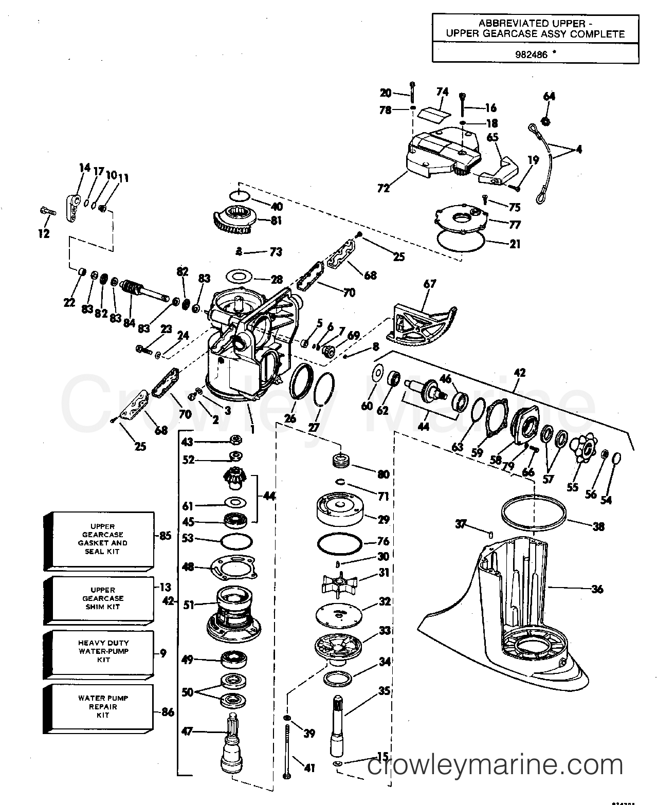 1982 Stern Drive 2.5 - 252FTHRCNC - UPPER GEARCASE GROUP
