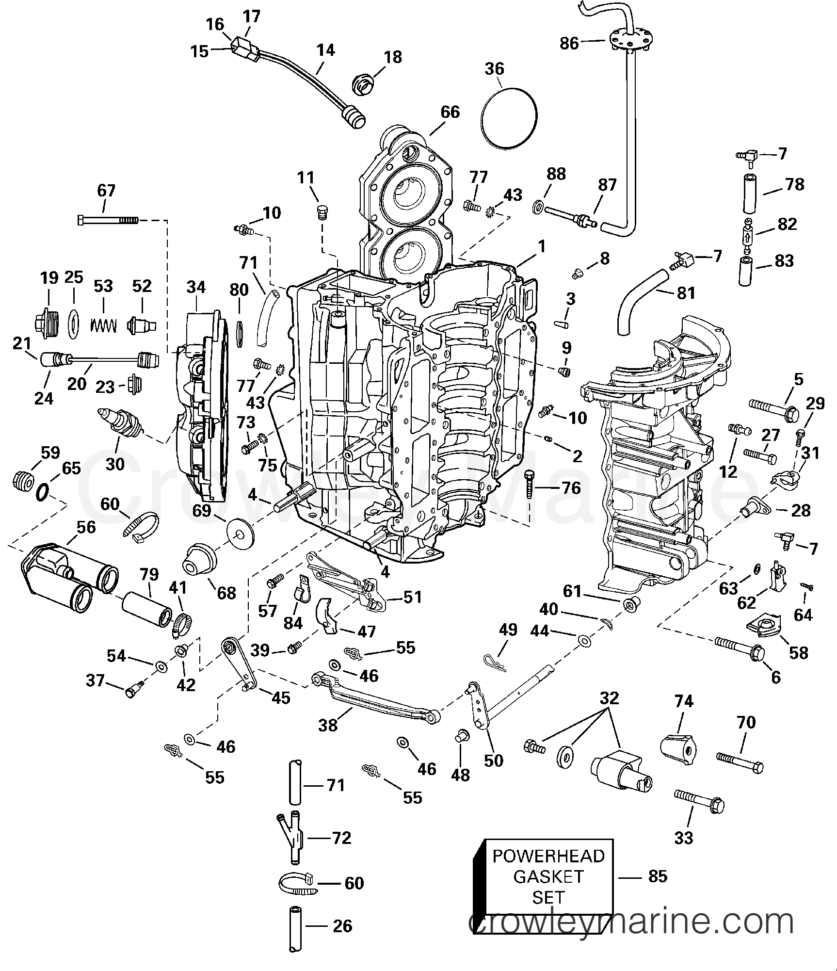2000 Outboard 75 - E75FPLSSH - CYLINDER & CRANKCASE