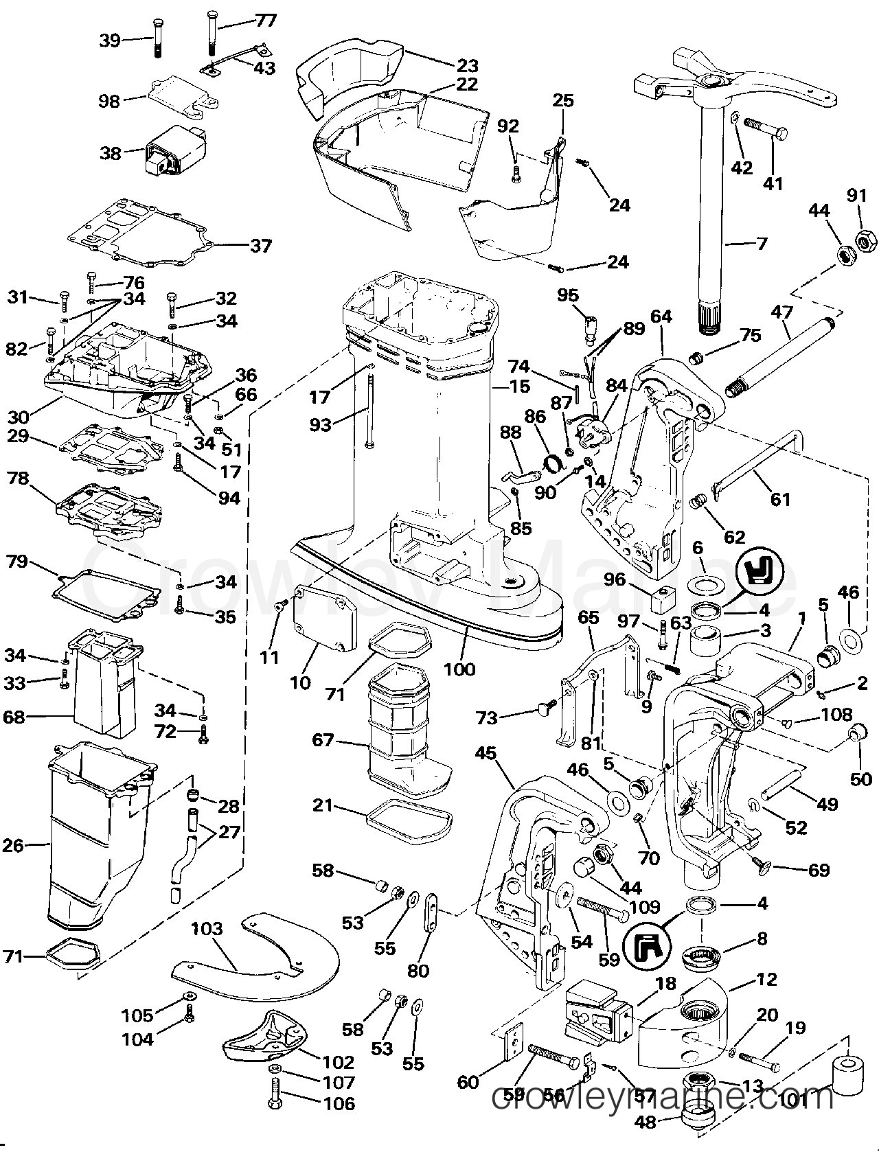 1991 Outboard 155 - J155WTLEIB - MIDSECTION
