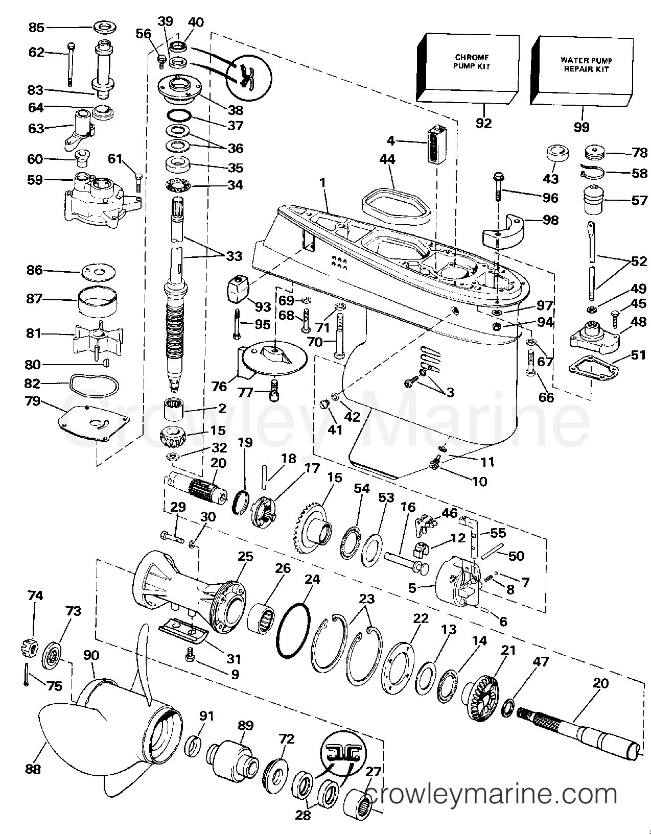 1990 Outboard 45 - J45RCLESR - GEARCASE