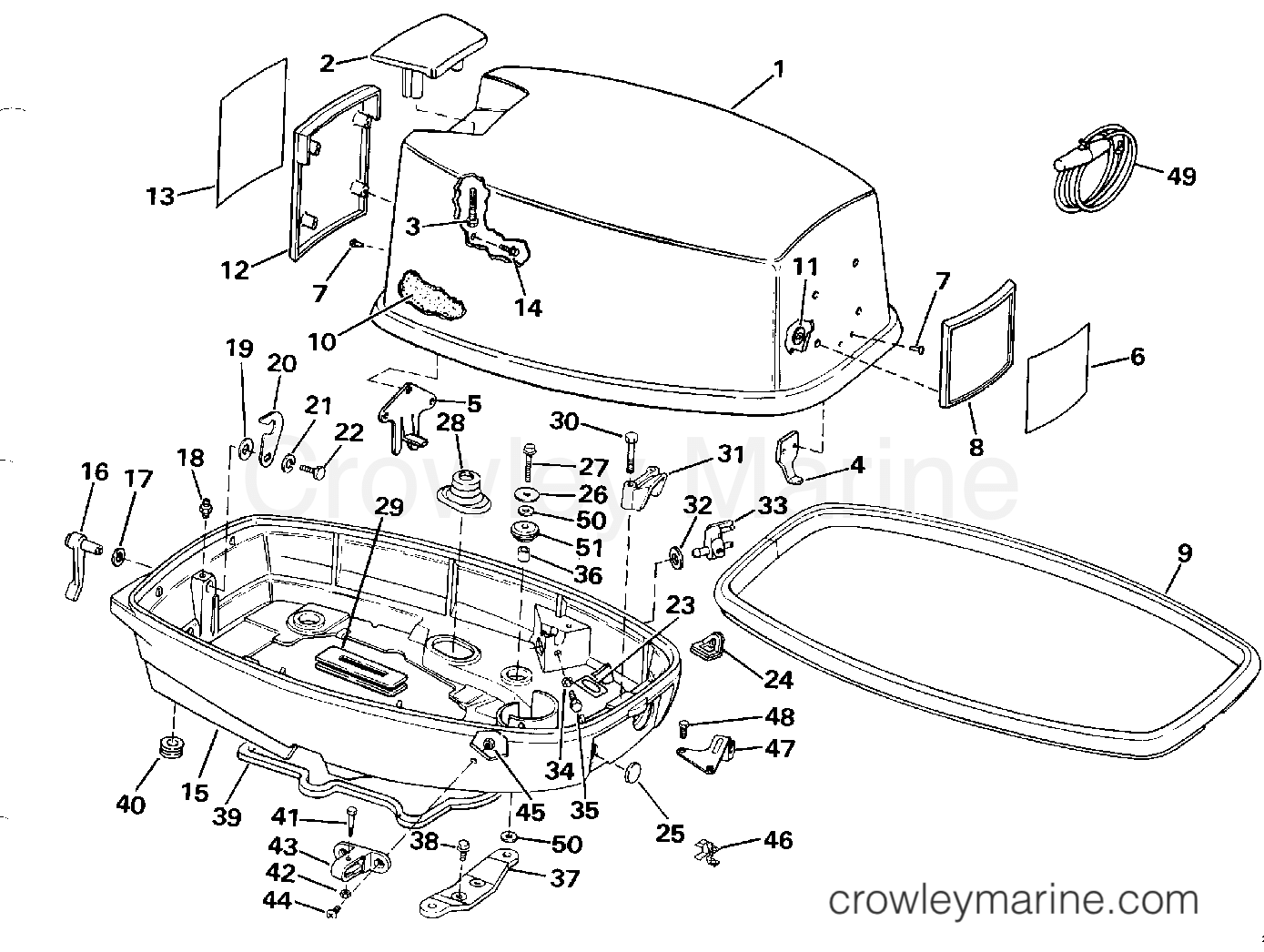 1990 Outboard 28 - J28ESLESM - ENGINE COVER - JOHNSON
