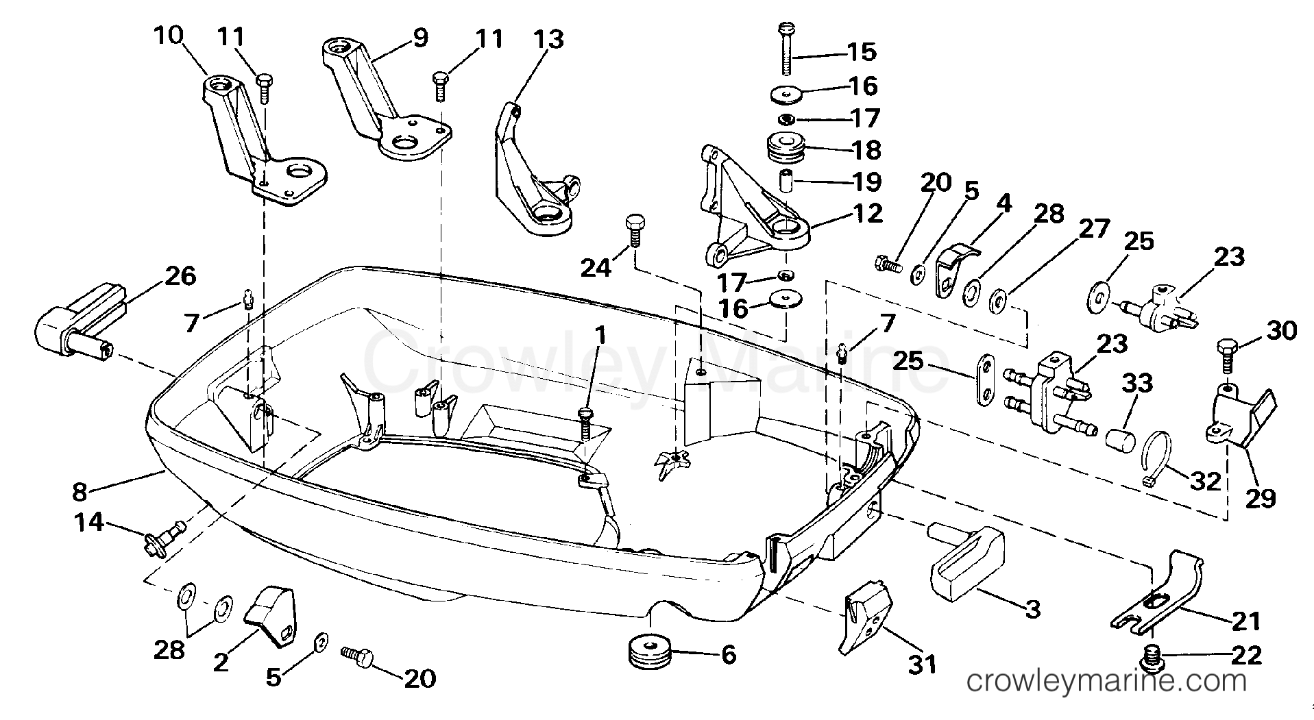 1986 Outboard 65 - J65WMLCDR - LOWER ENGINE COVER