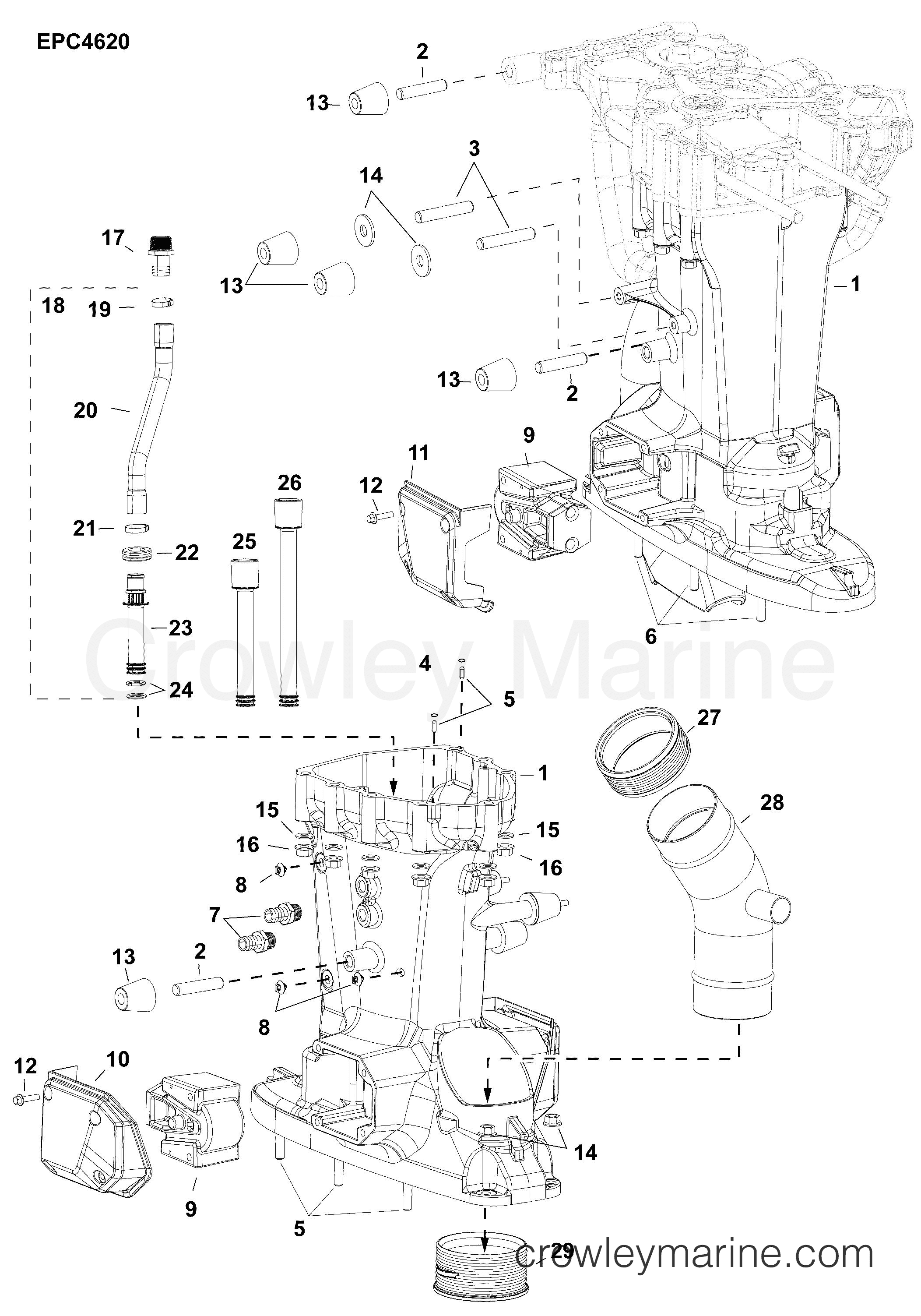 EXHAUST HOUSING AB Outboard 250 3.4L E250XABA Crowley Marine
