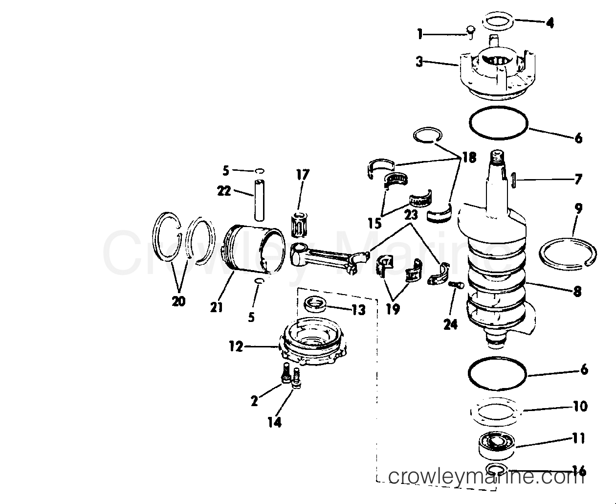 1982 Outboard 90 - J90MLCNB - CRANKSHAFT & PISTON