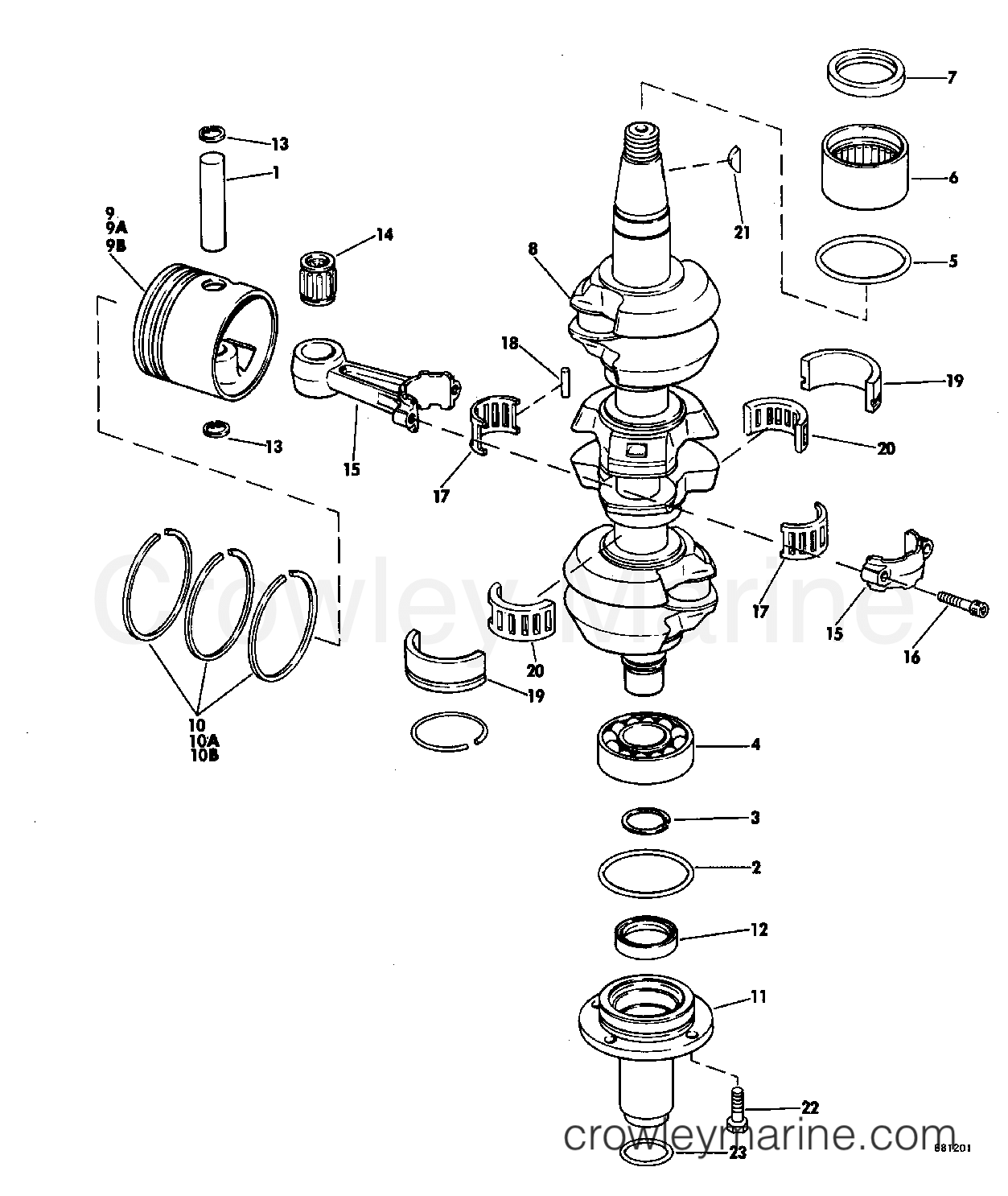 1969 Johnson Outboards 55 - 55ES69A CRANKSHAFT GROUP section