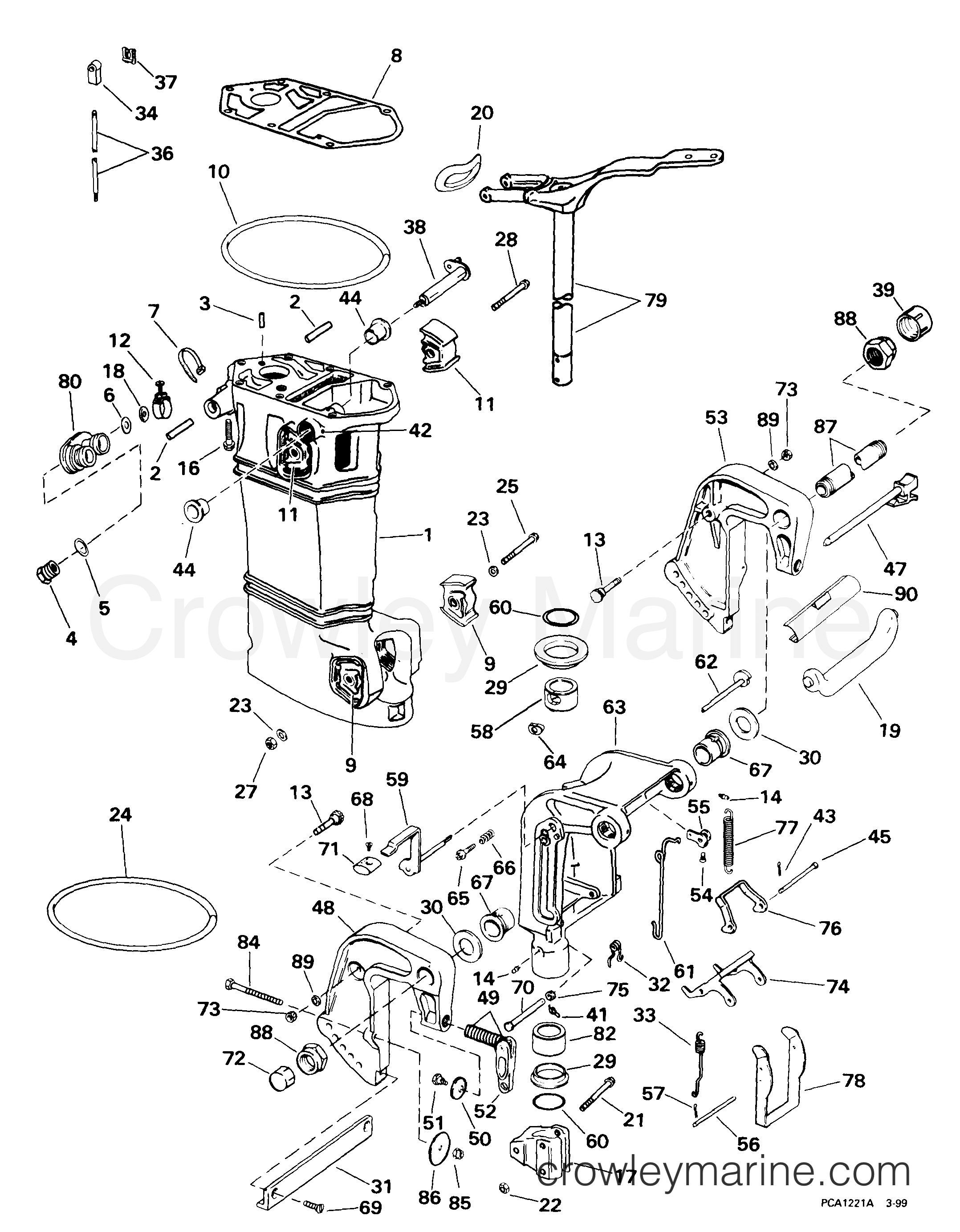 MIDSECTION MANUAL TILT R, RL, E, EL, TEL 1999 Johnson Outboards