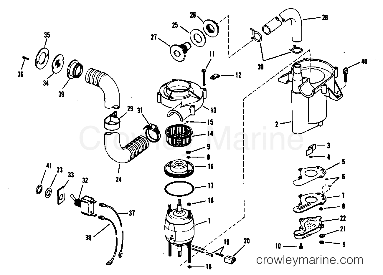 1968 OMC Stern Drive 90 - DU-15S BILGE PUMP & VENT FAN ASSEMBLY-PART NO.379326 section