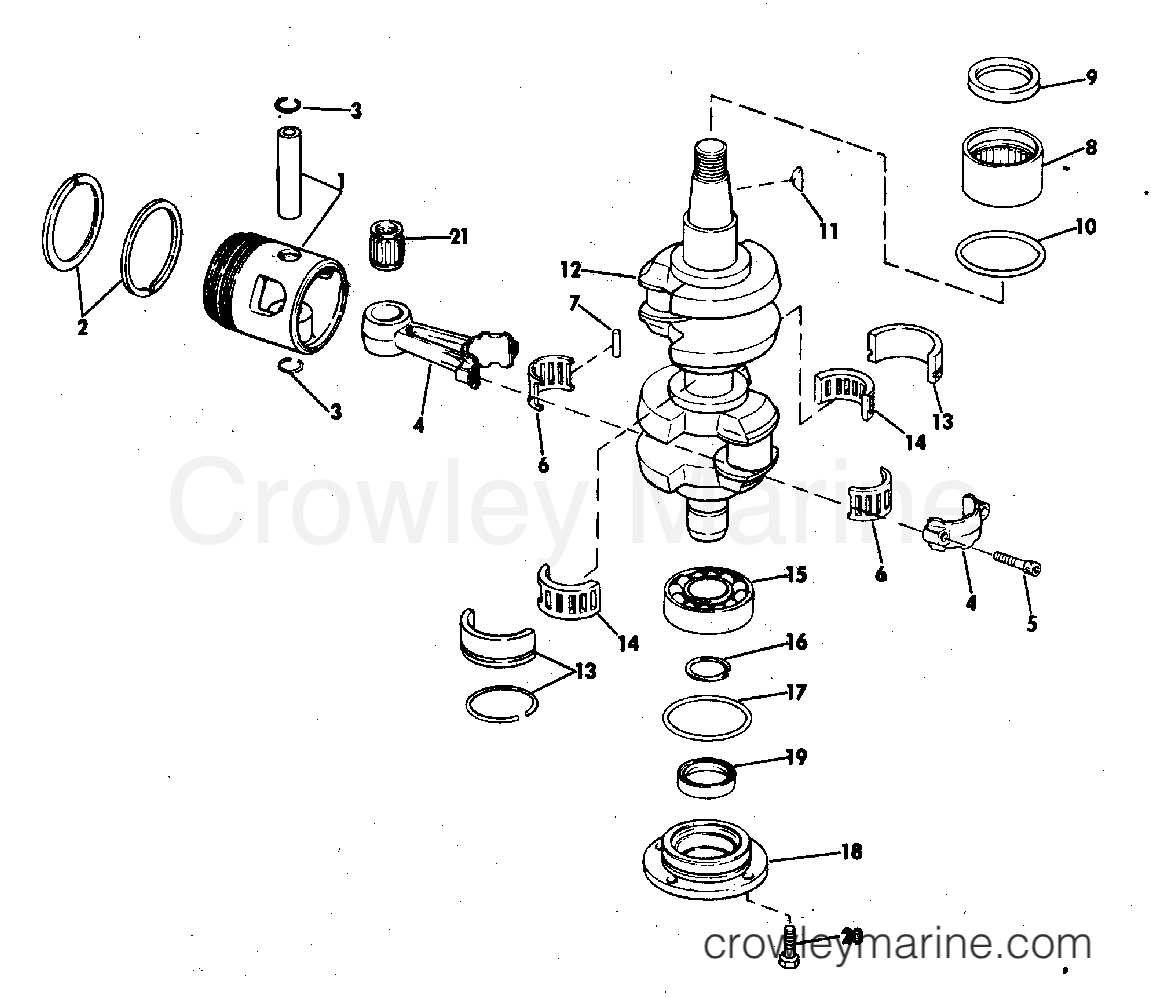 1976 Outboard 55 - 55E76E - CRANKSHAFT & PISTON