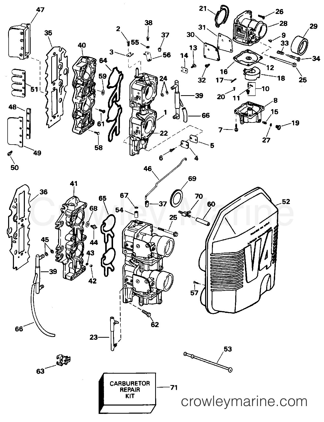 CARBURETOR & INTAKE MANIFOLD - 1995 Outboard 115 J115SXEOC
