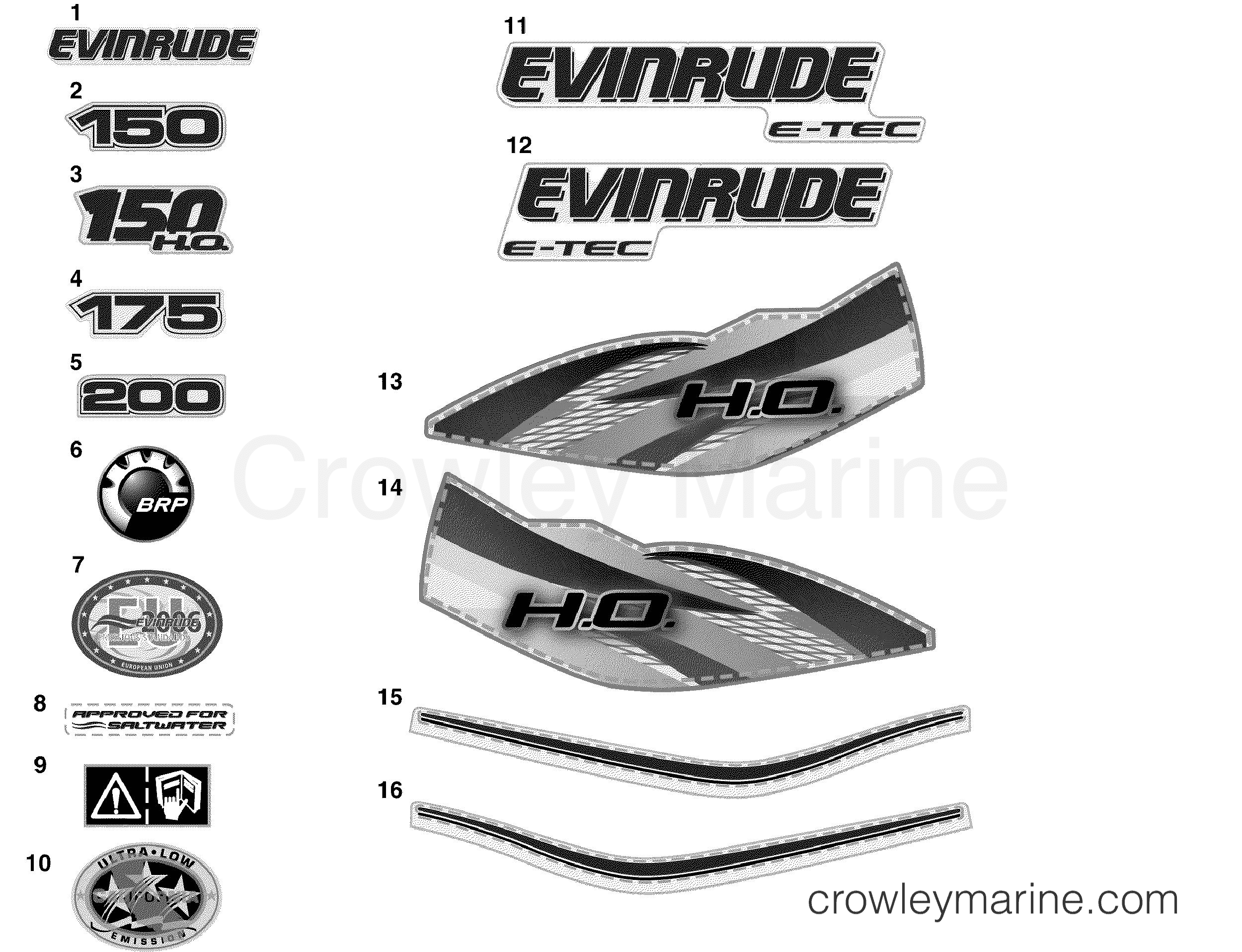 2011 Outboard 150 - E150DCXIIB - DECALS - WHITE