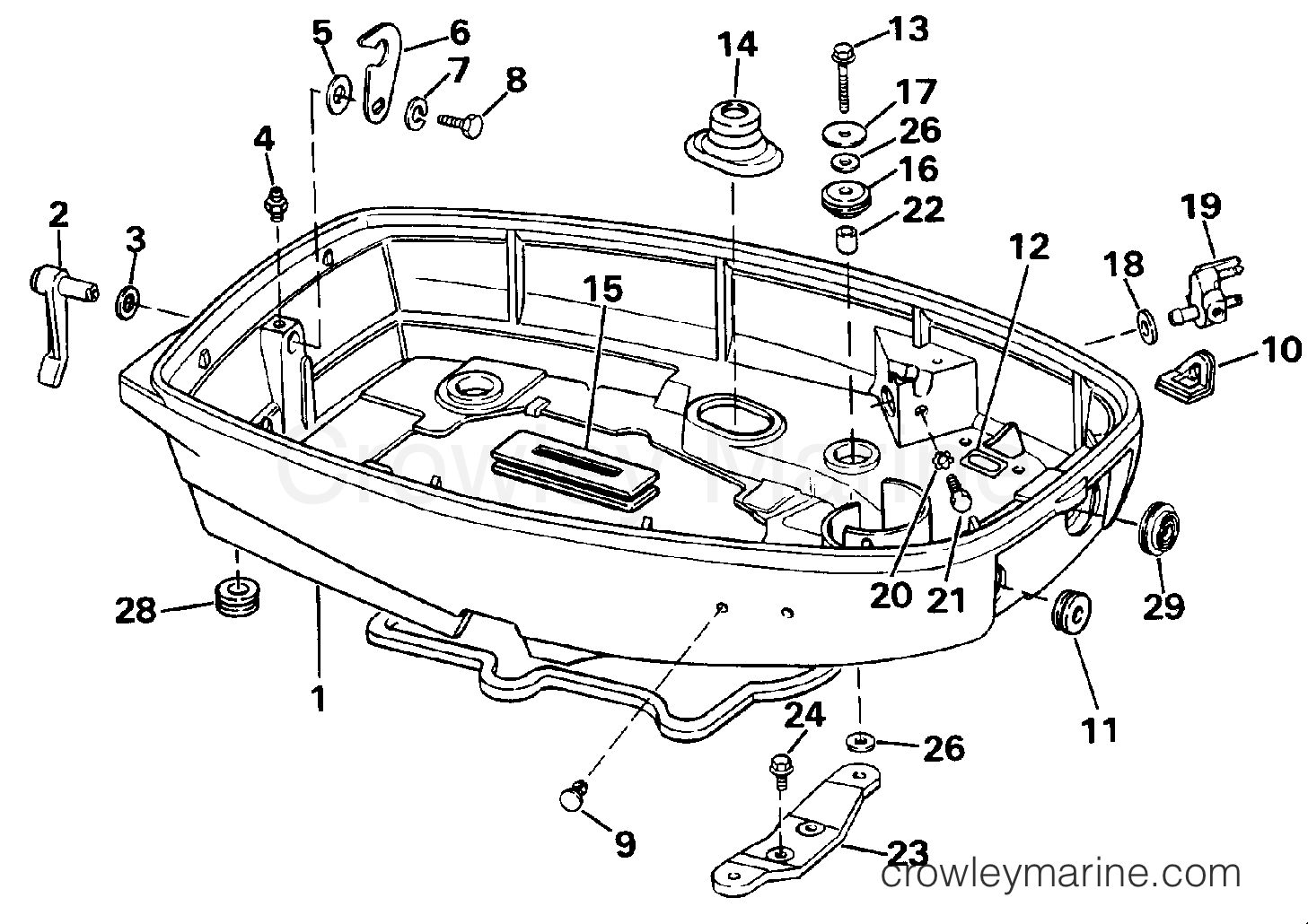1990 Outboard 25 - J25TEESB - LOWER ENGINE COVER
