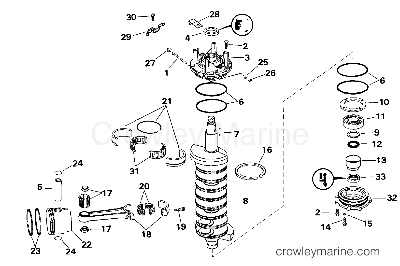 2000 Outboard 200 - E200WPXSSC - CRANKSHAFT & PISTON