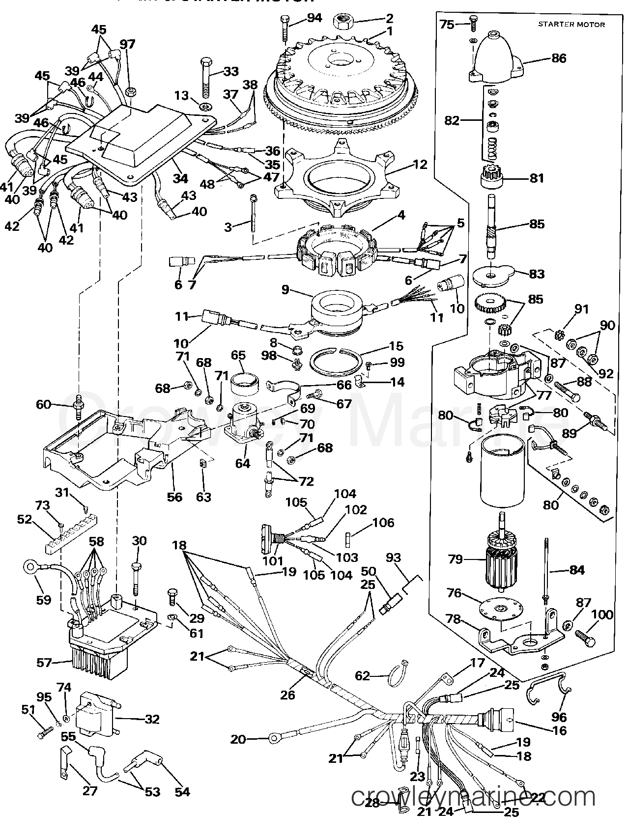IGNITION SYSTEM & STARTER MOTOR 1989 Johnson Outboards 200 J200STLCEB Crowley Marine