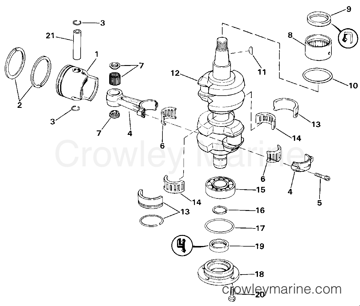 1987 Outboard 50 - J50BECUD - CRANKSHAFT & PISTON