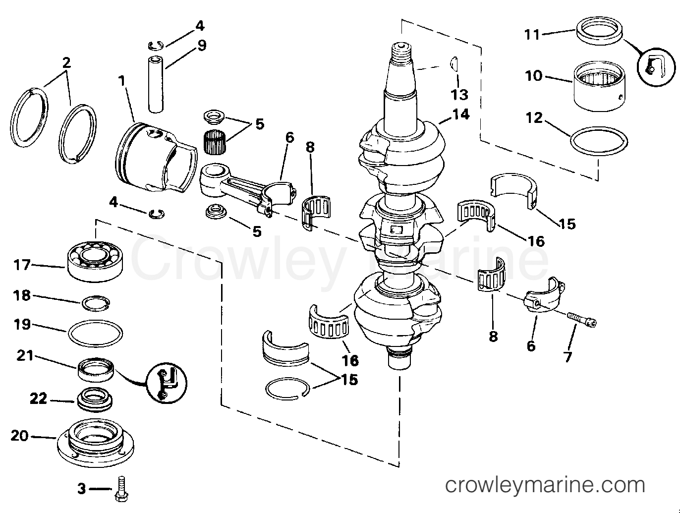 1993 Outboard 70 - J70ELETS - CRANKSHAFT & PISTON