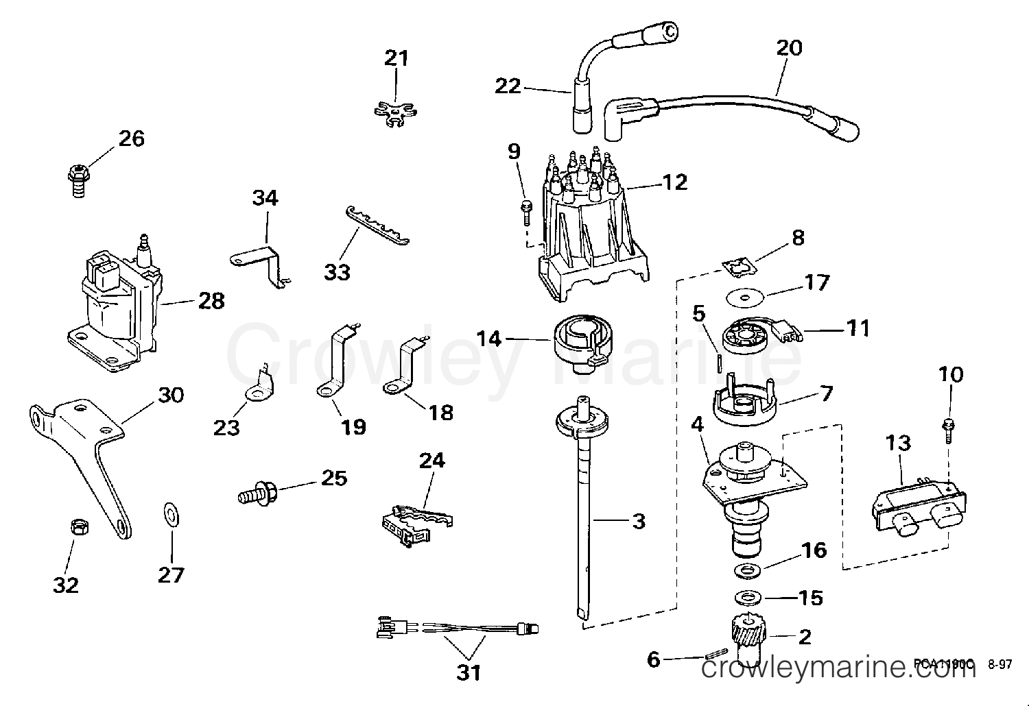 1998 OMC Stern Drive 7.4 - 74FHPBYC DISTRIBUTOR & IGNITION COIL section